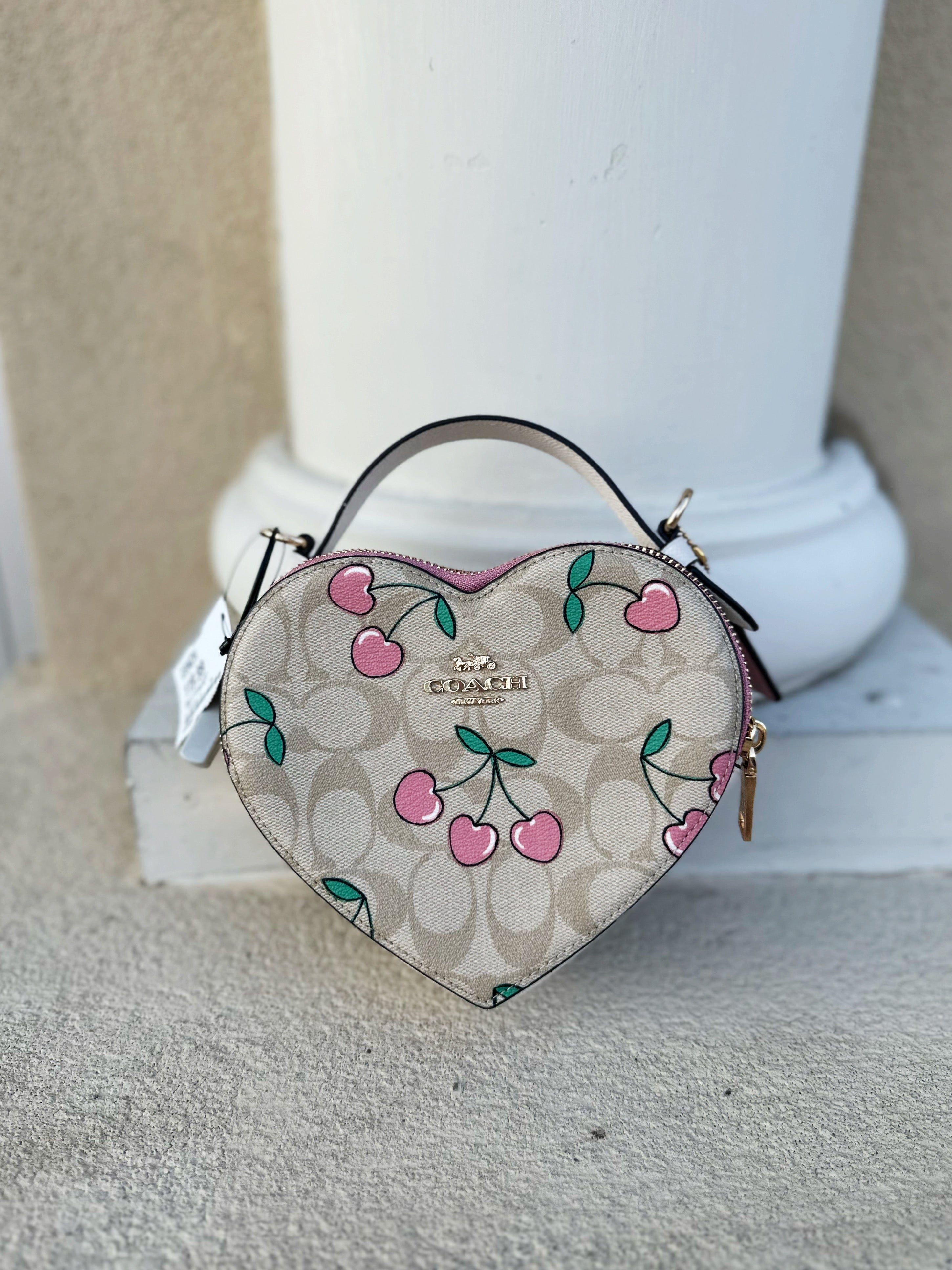 COACH Heart Pouch With Heart Cherry Print coin newest purse