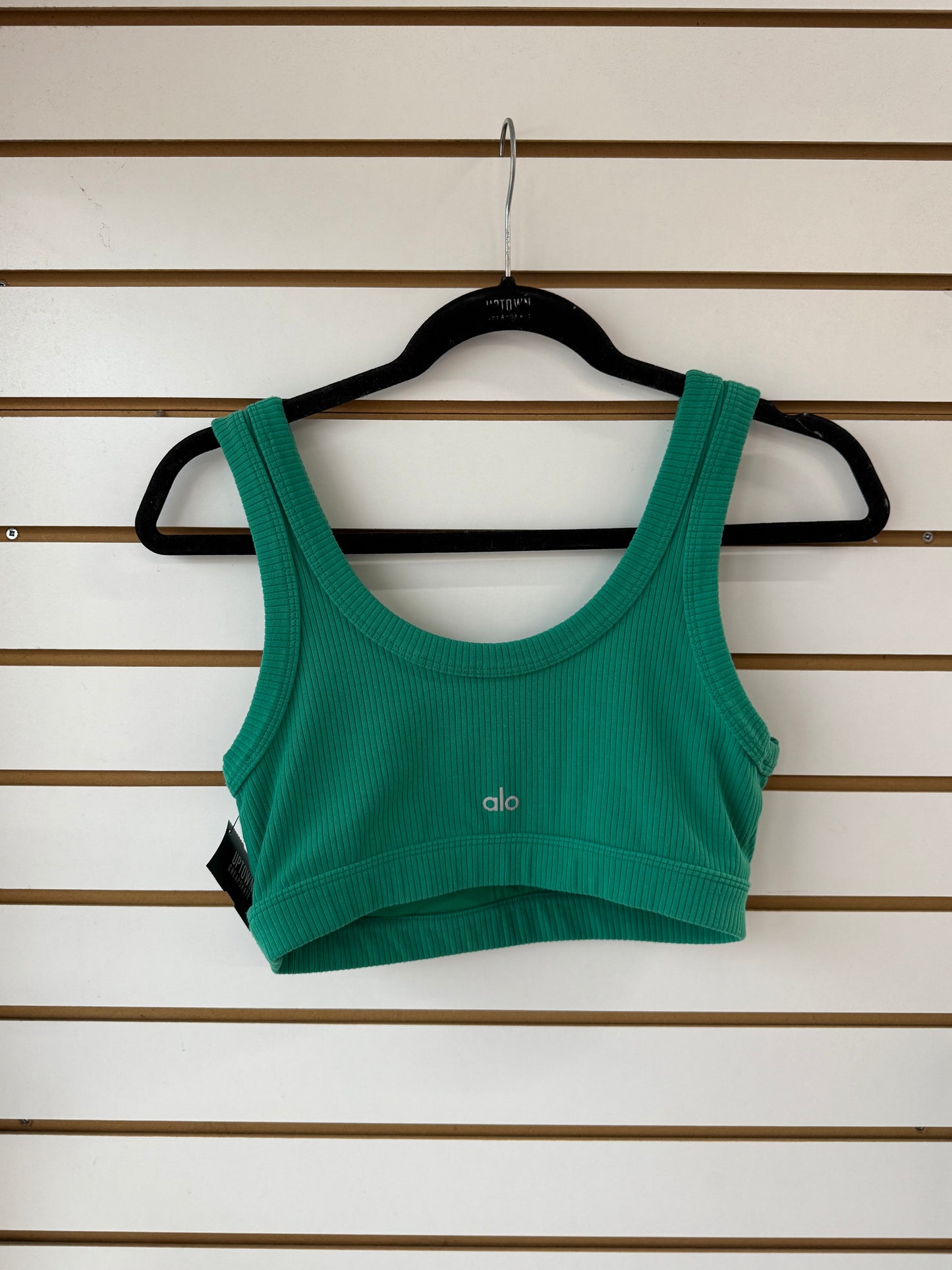 ALO Yoga green wellness ribbed sports bra size medium, light wear