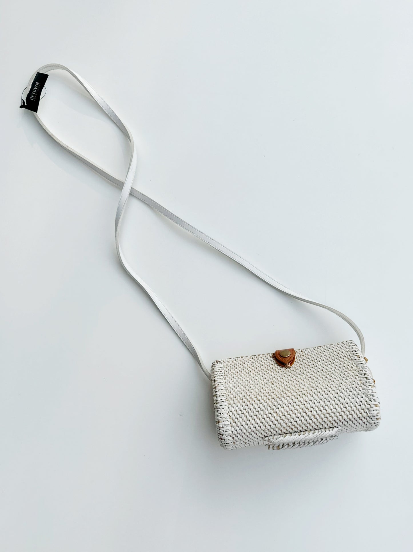 Anthropologie white rattan crossbody bag