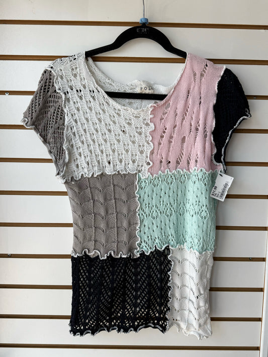 POL patchwork knit sweater top size large