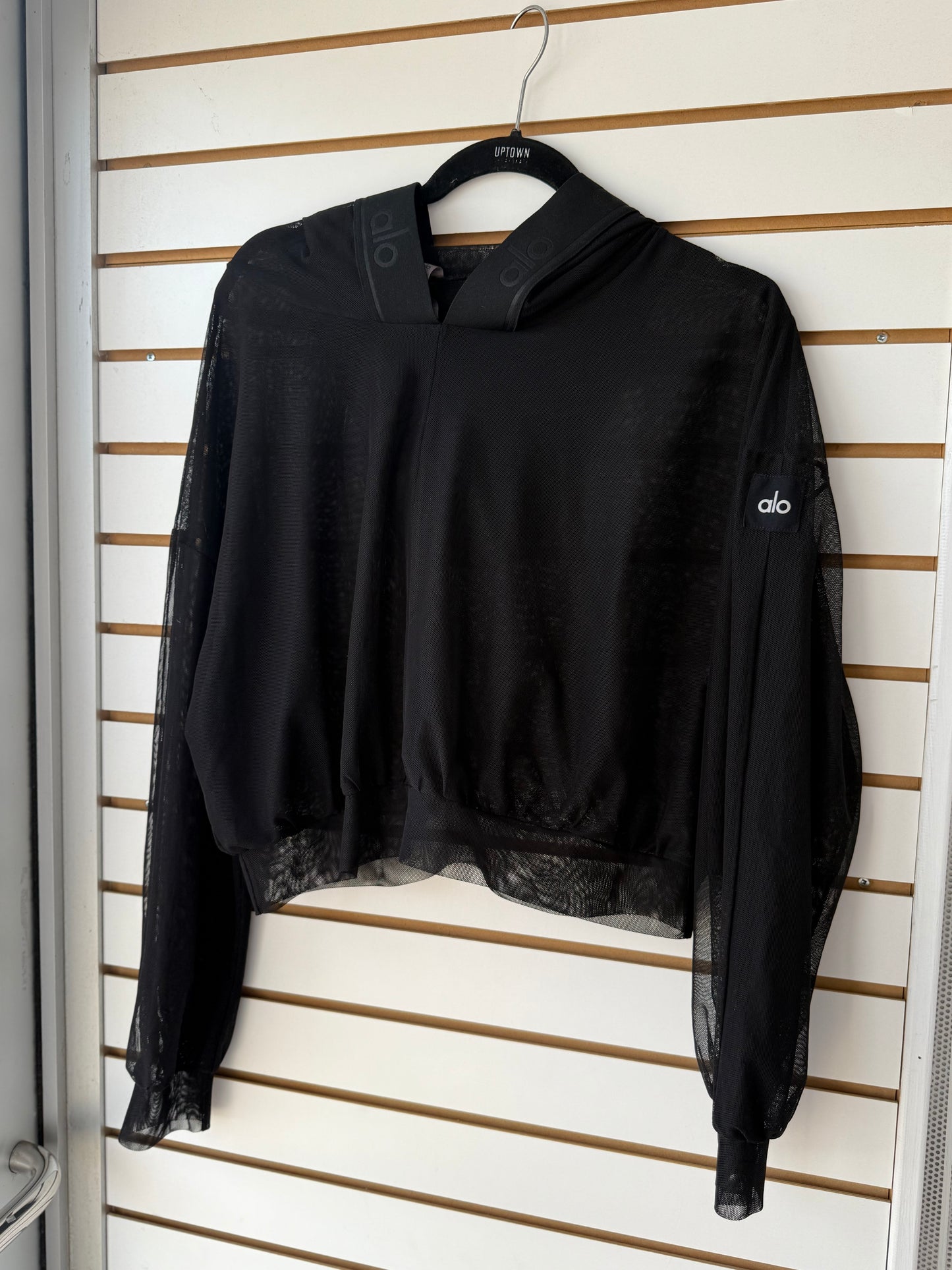 ALO Yoga black sheer mesh studio hoodie size XS