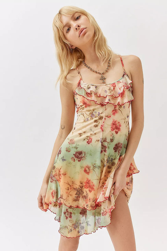 NWT UO Yellow Lulu Mini Floral Slip Dress size XL