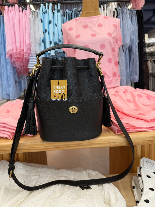 Coach Lora black leather whipstitch bucket bag with dustbag