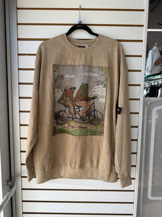 Frog & Toad tapestry tan pullover size Large
