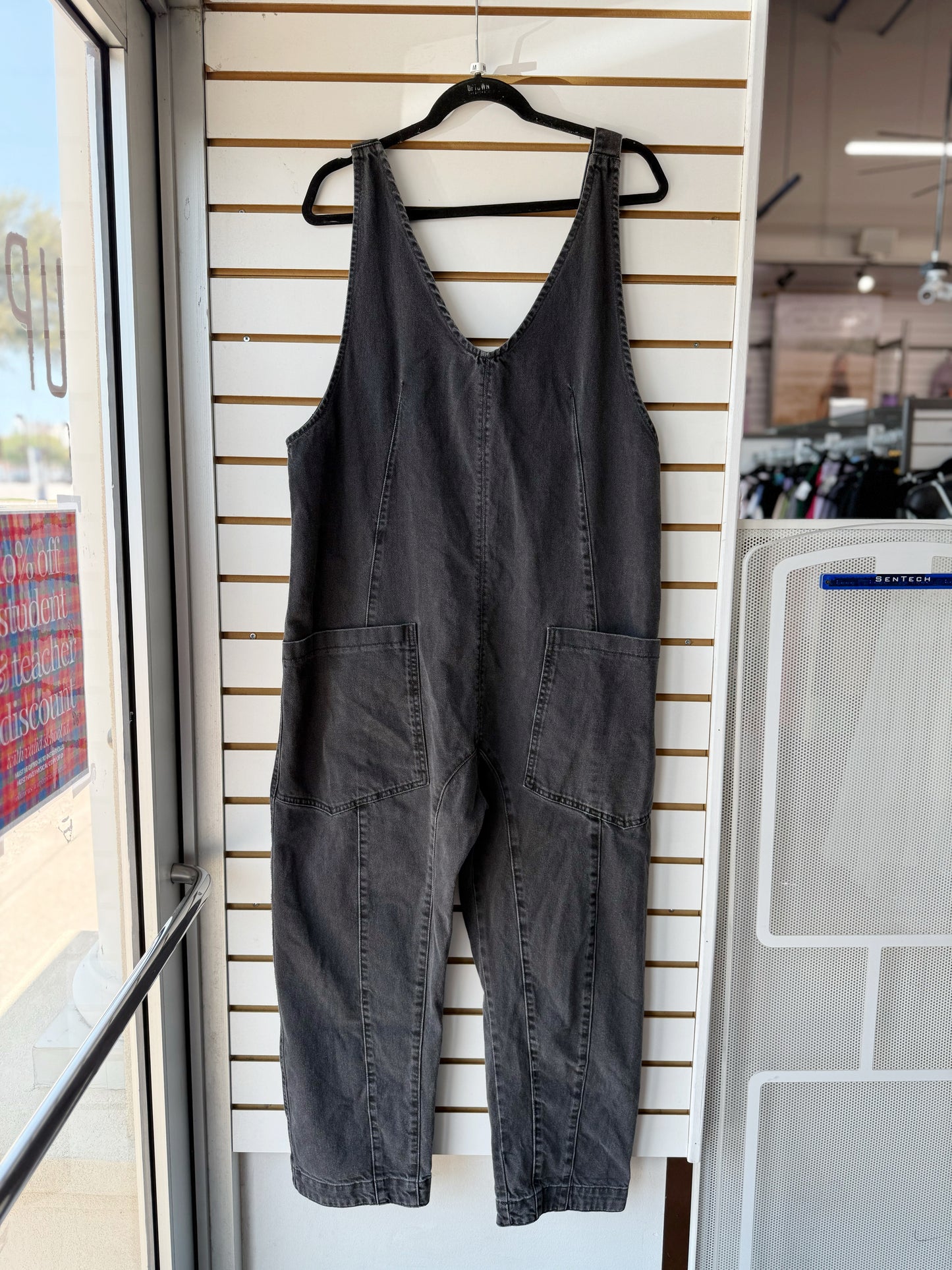 We the Free High Roller charcoal denim jumpsuit size medium