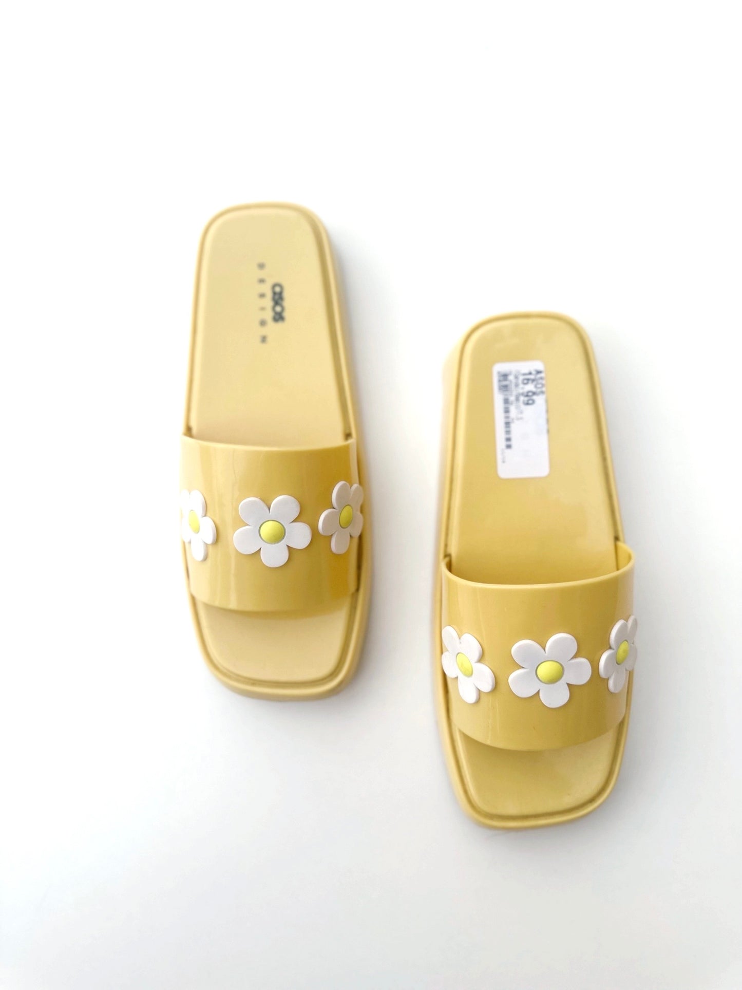 ASOS yellow Flora Daisy yellow slides