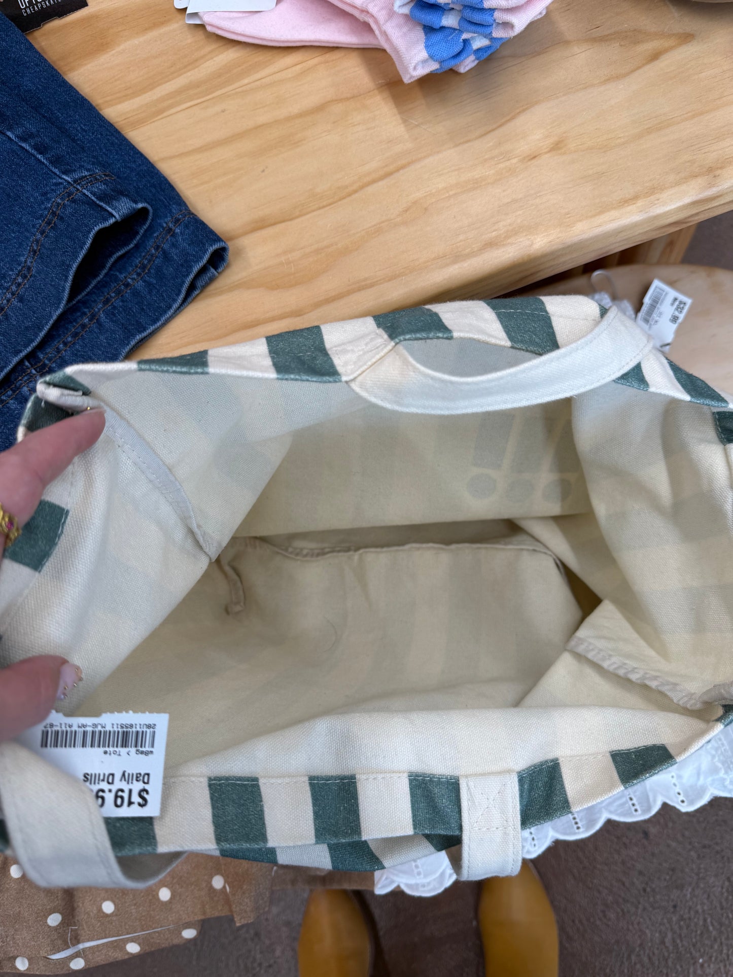 Daily Drills green striped canvas bag (has spotting)