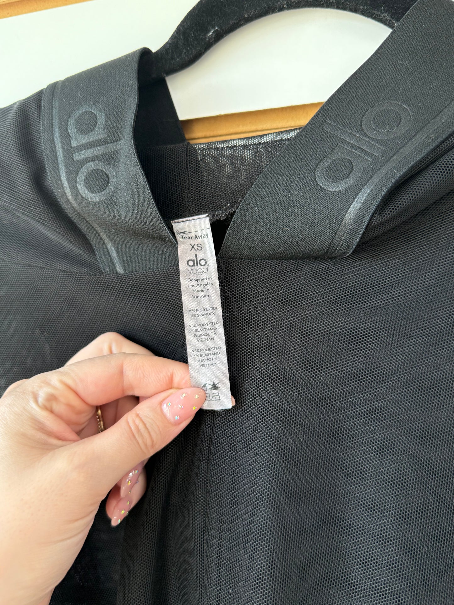ALO Yoga black sheer mesh studio hoodie size XS