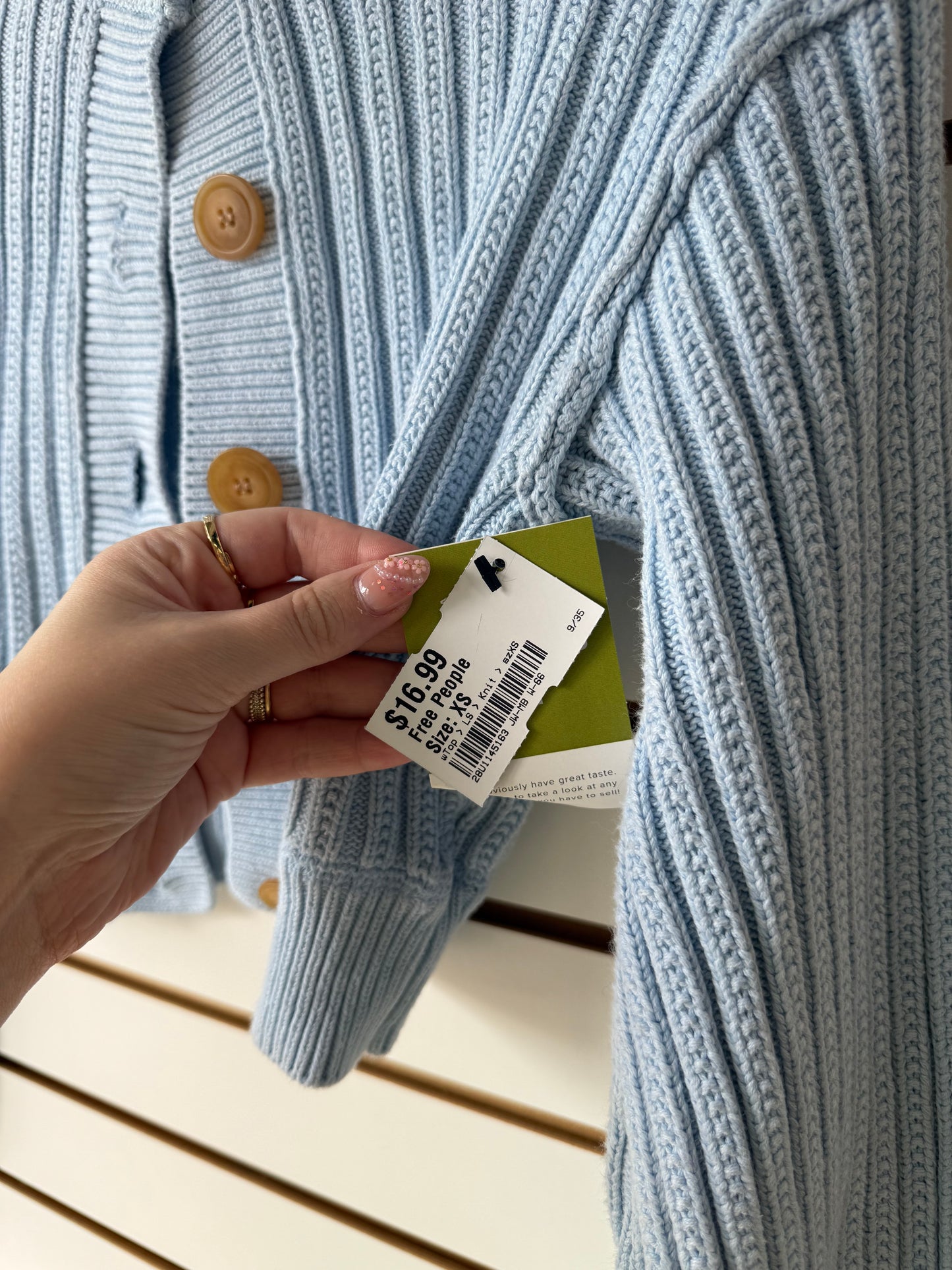 Free People baby blue crop knot cardigan size XS