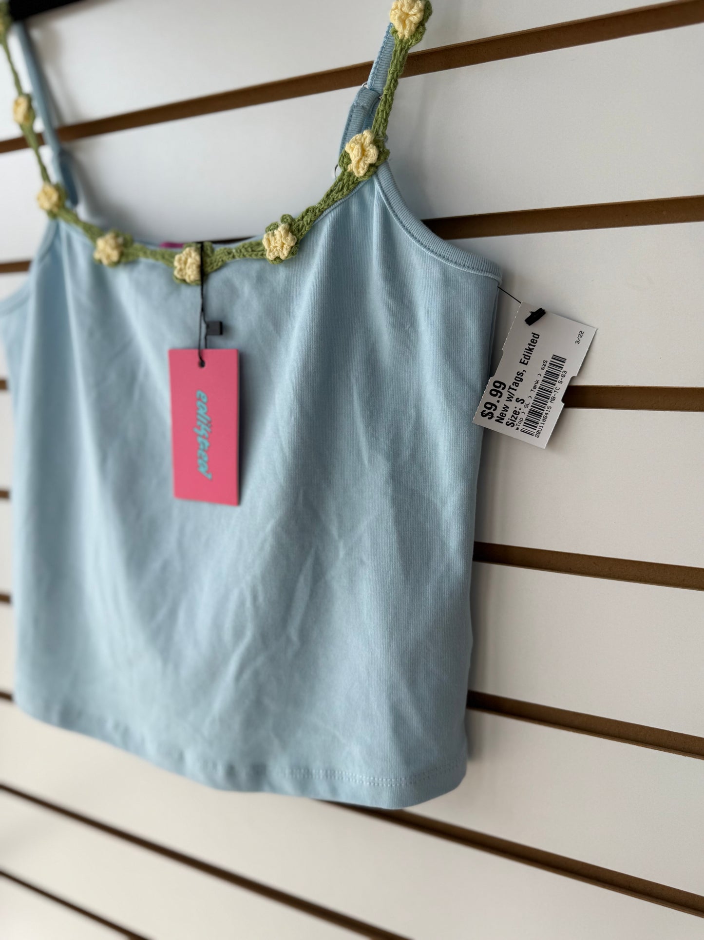 NWT Edikted blue crochet floral tank sz small