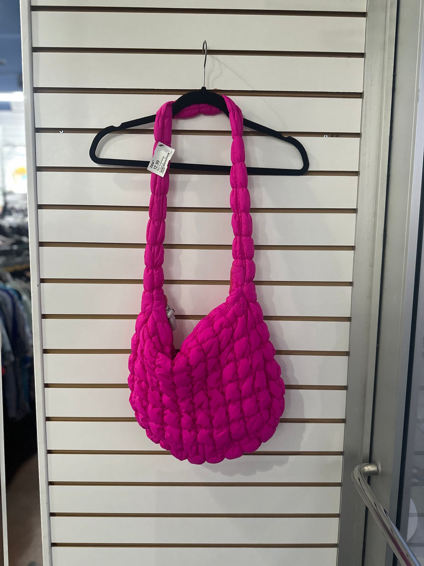 Hot pink quilted puffer bag, no brand