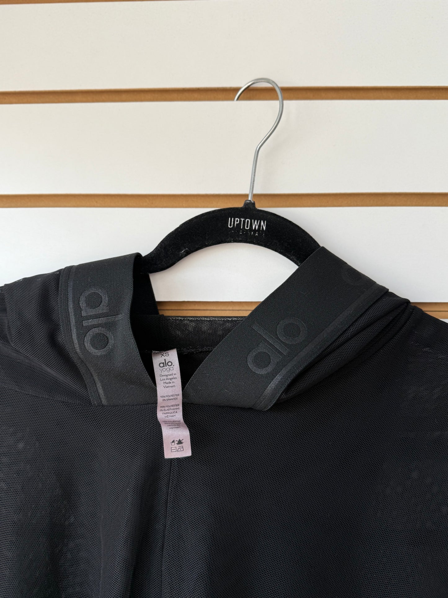 ALO Yoga black sheer mesh studio hoodie size XS
