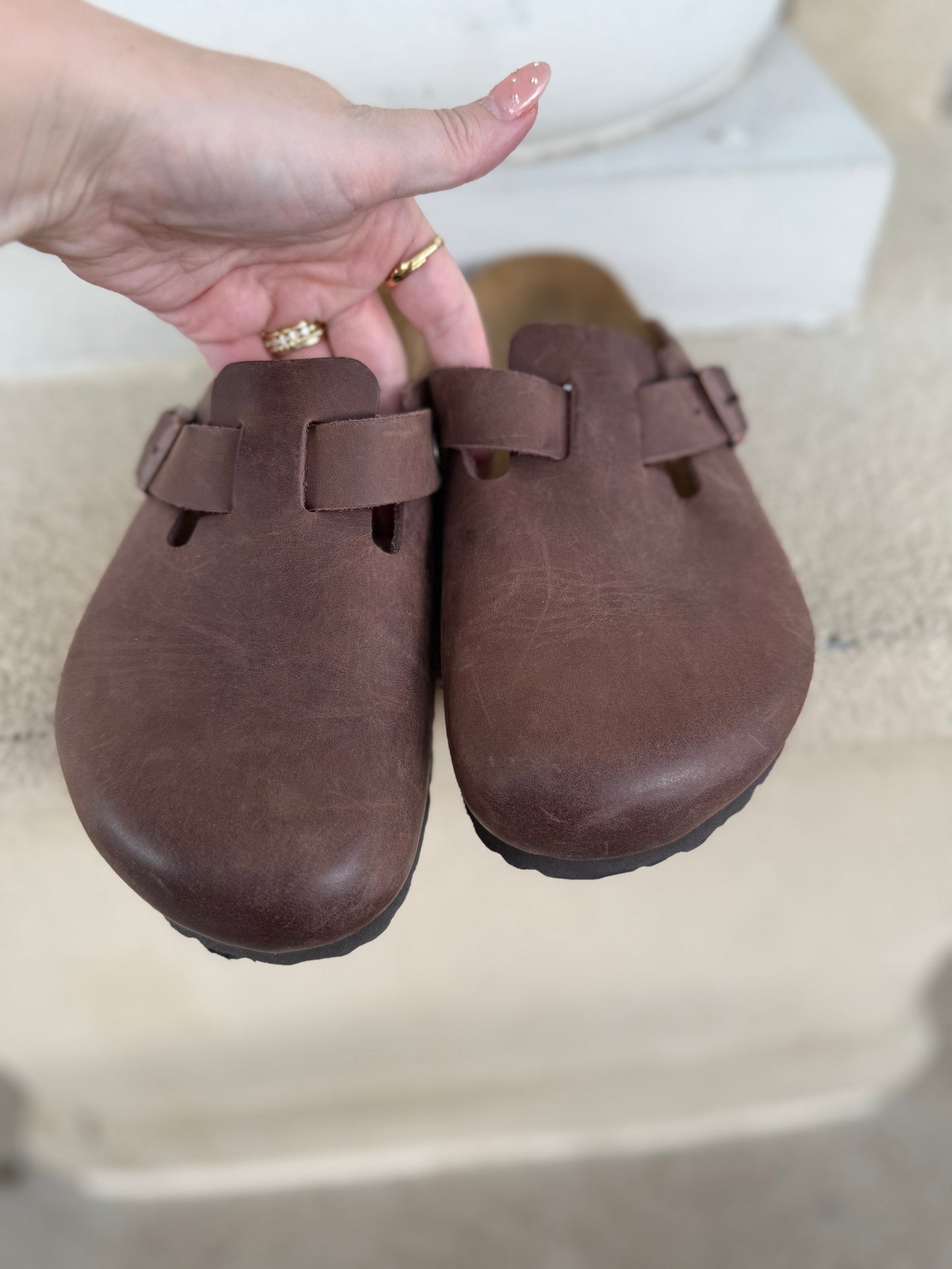 Birkenstock boston brown leather mules size women’s 6/37
