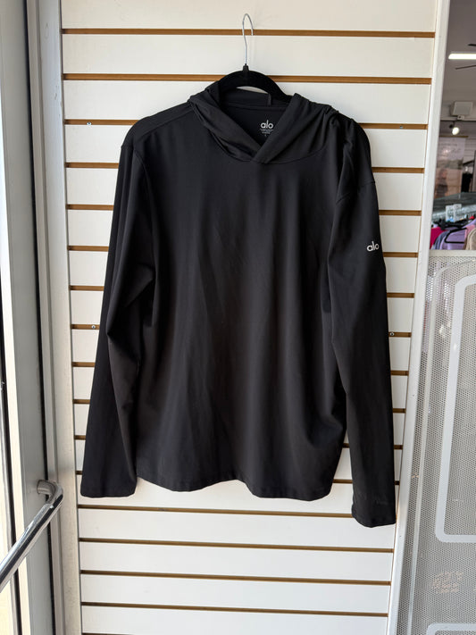 ALO Yoga men’s black reform long sleeve hoodie size large