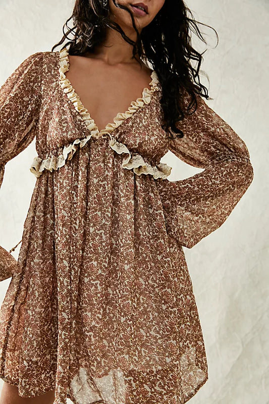 Free People Pennie printed babydoll mini dress size medium