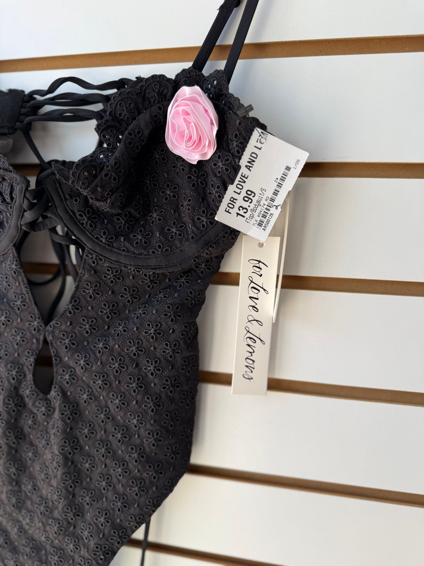 NWT For Love & Lemons black flower bodysuit size S