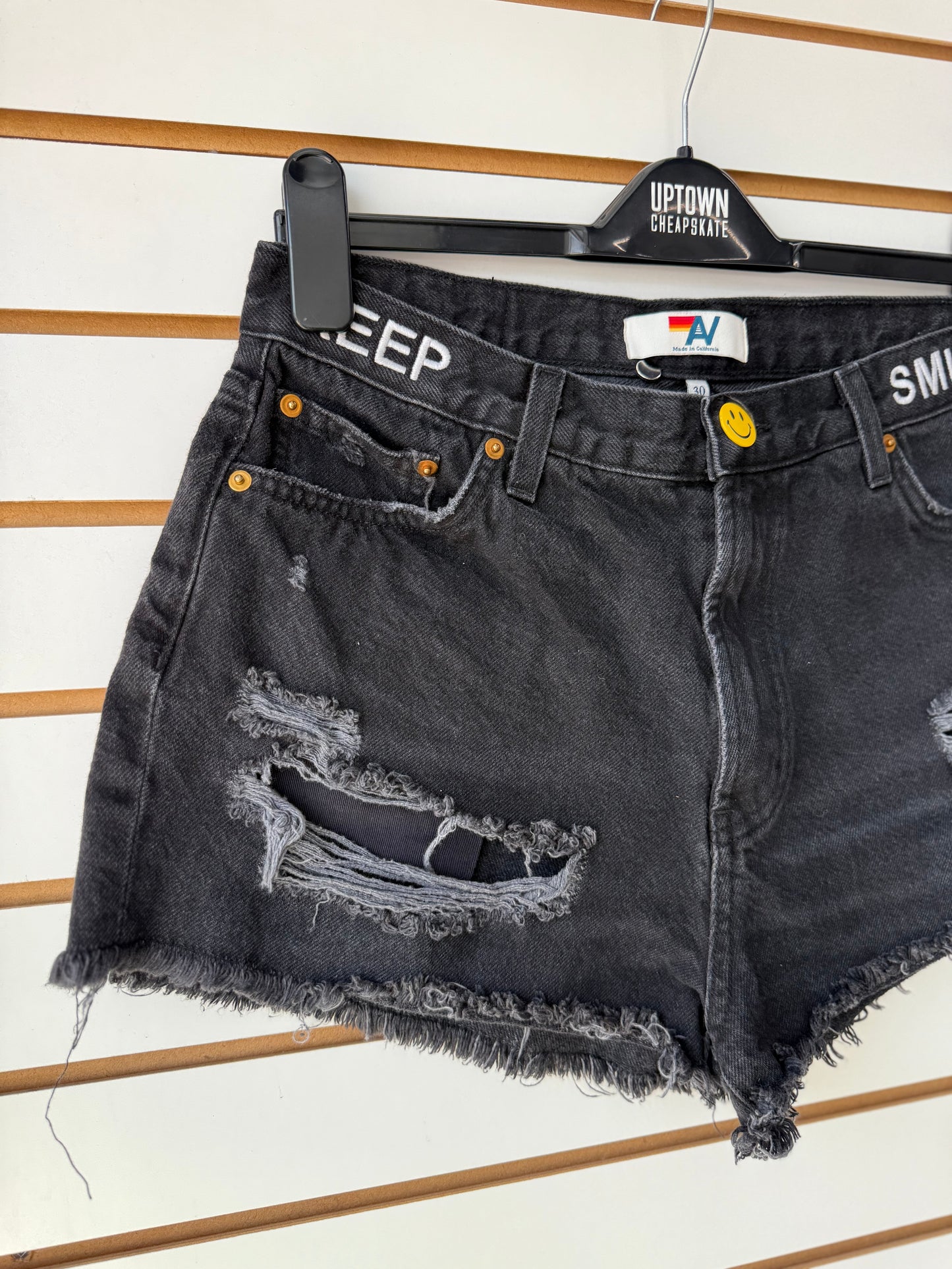 Aviator Nation Keep Smiling black denim shorts sz 30
