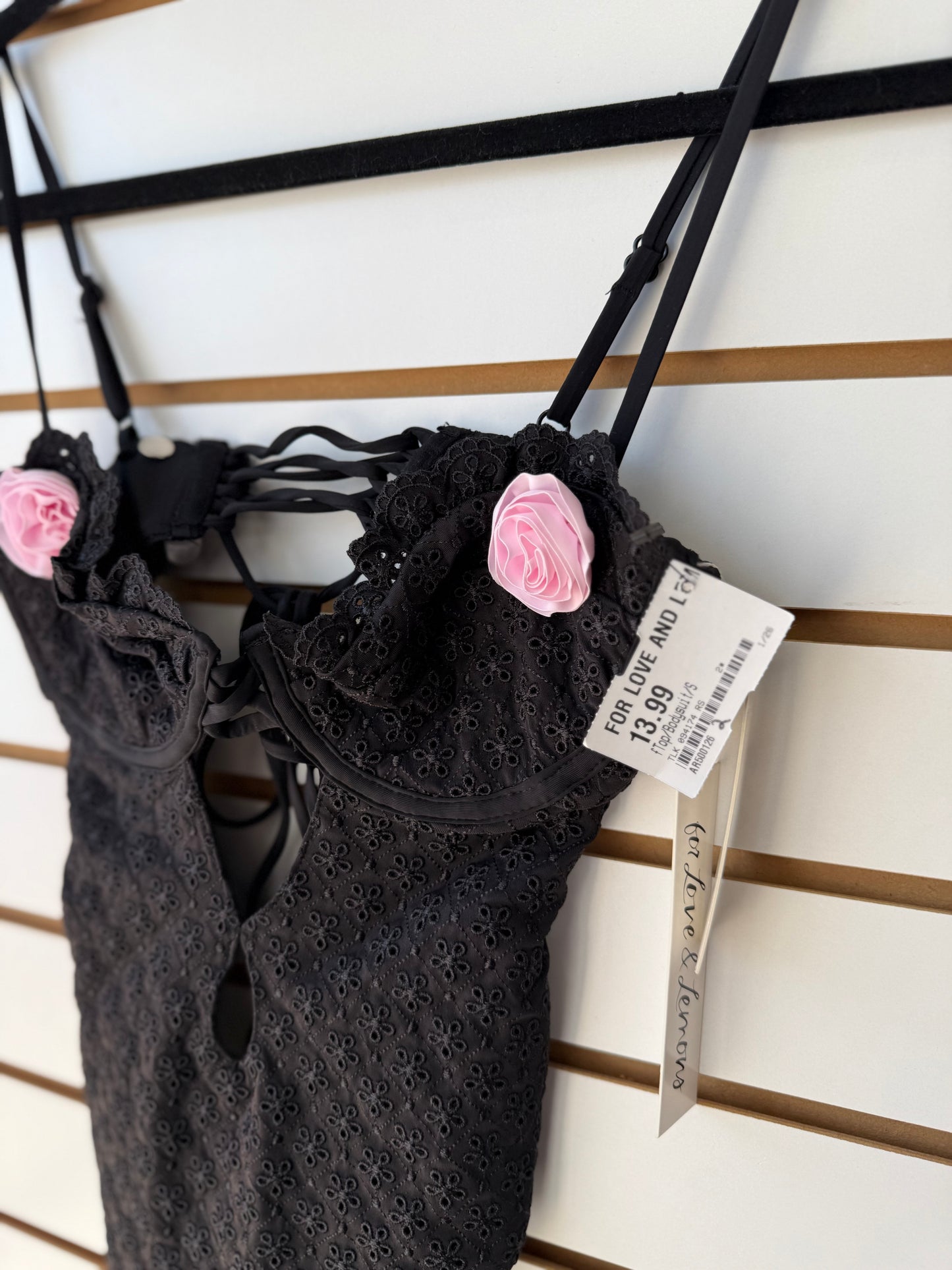 NWT For Love & Lemons black flower bodysuit size S