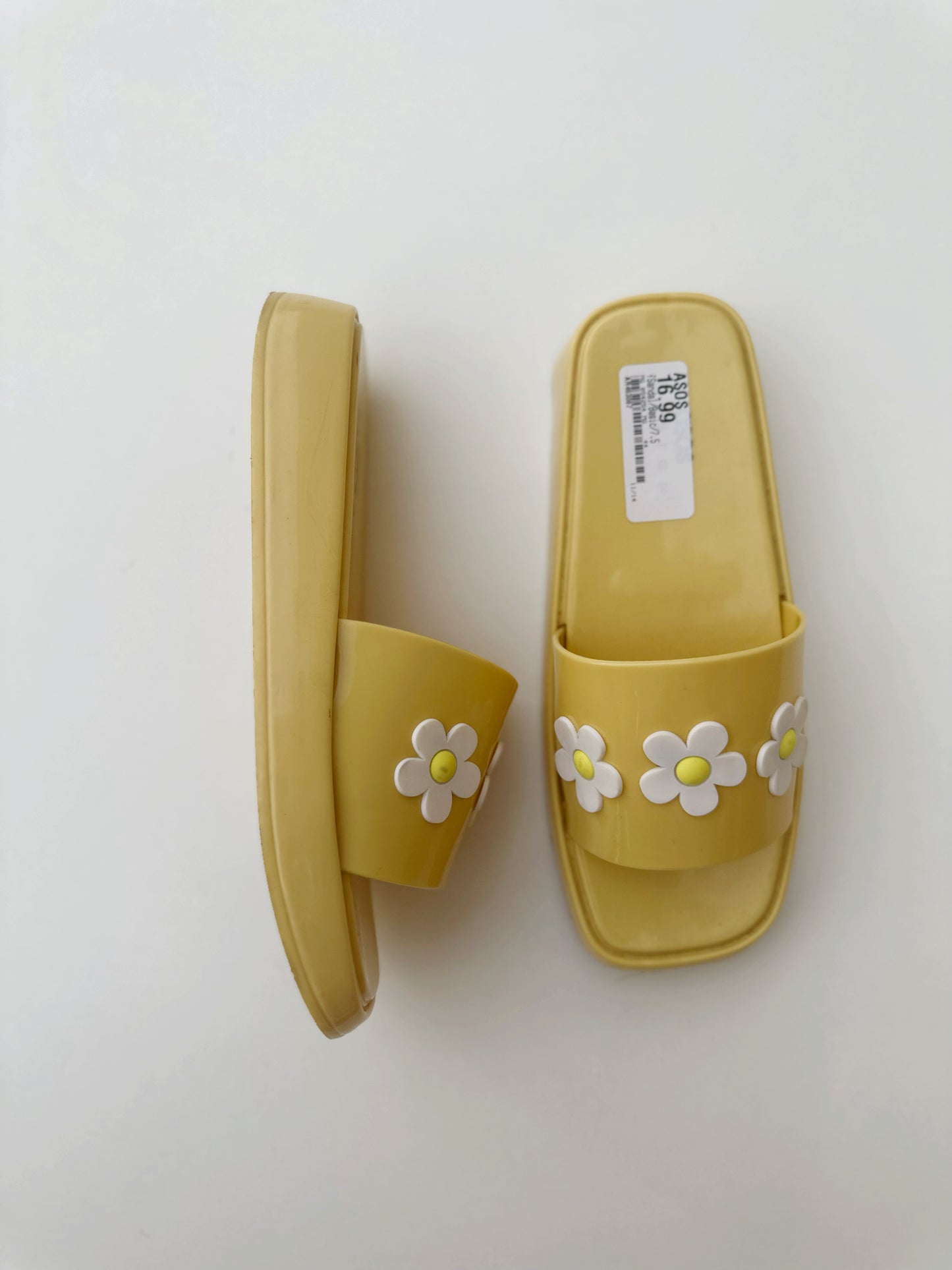 ASOS yellow Flora Daisy yellow slides