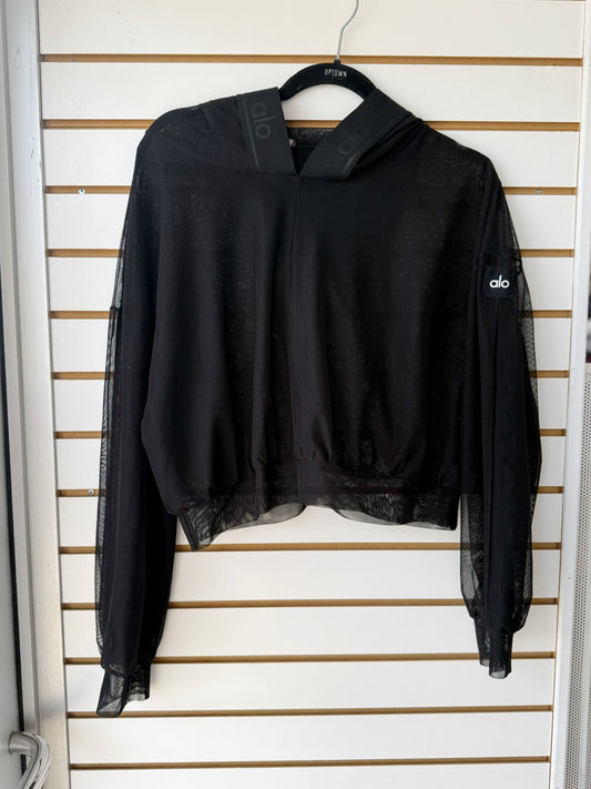 ALO Yoga black sheer mesh studio hoodie size XS