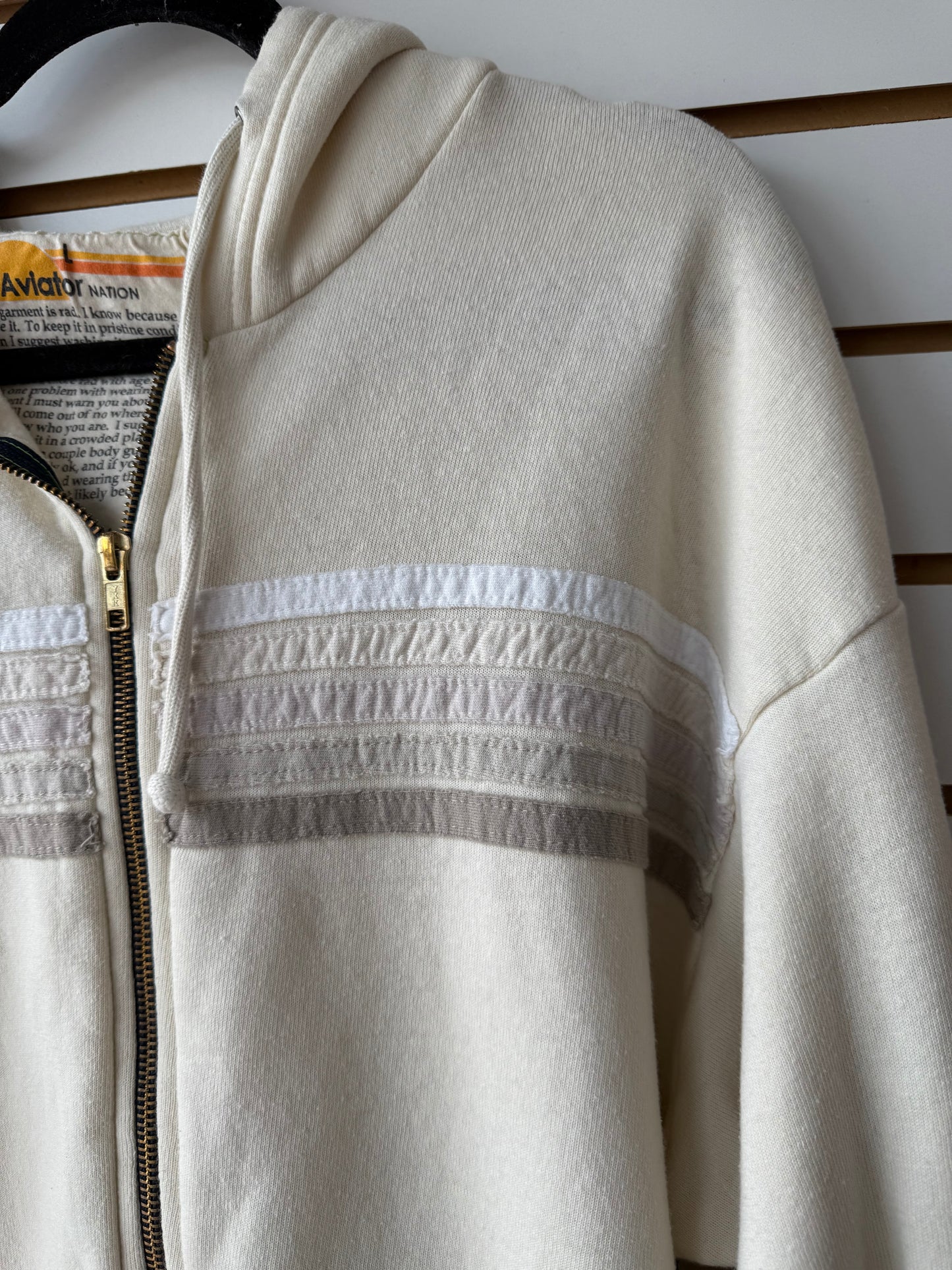 Aviator nation cream 5 stripe zip up hoodie size large