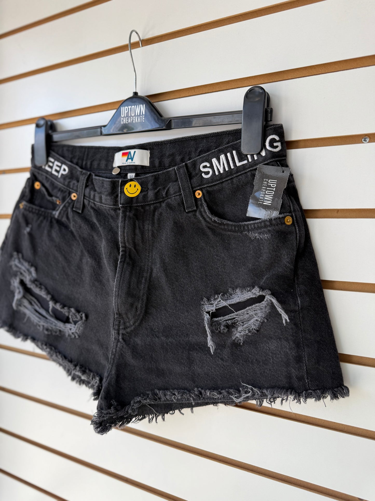 Aviator Nation Keep Smiling black denim shorts sz 30