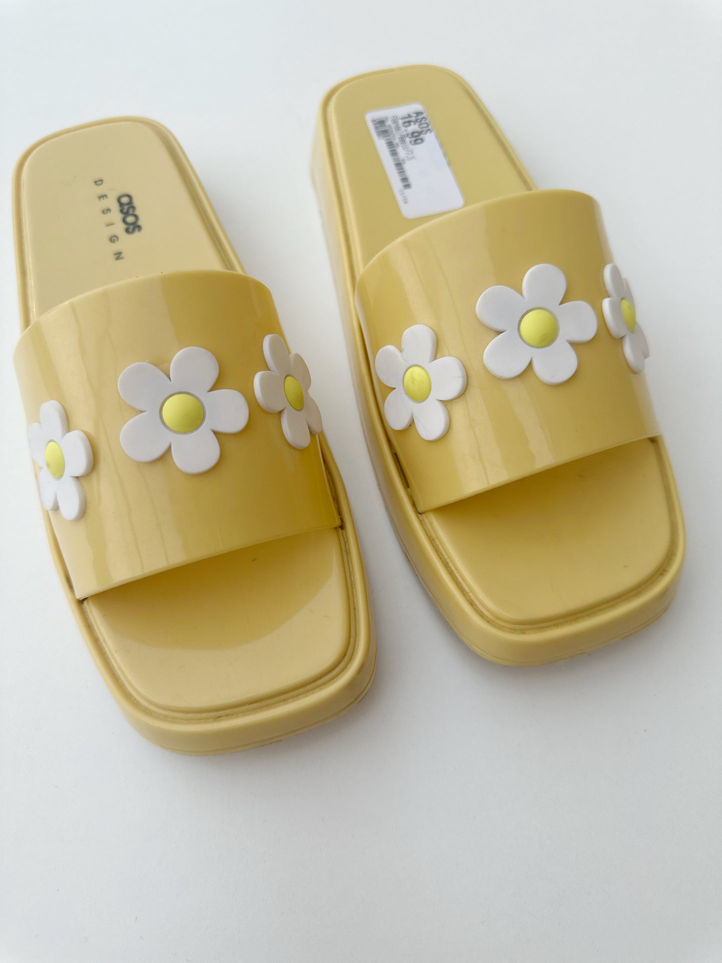 ASOS yellow Flora Daisy yellow slides