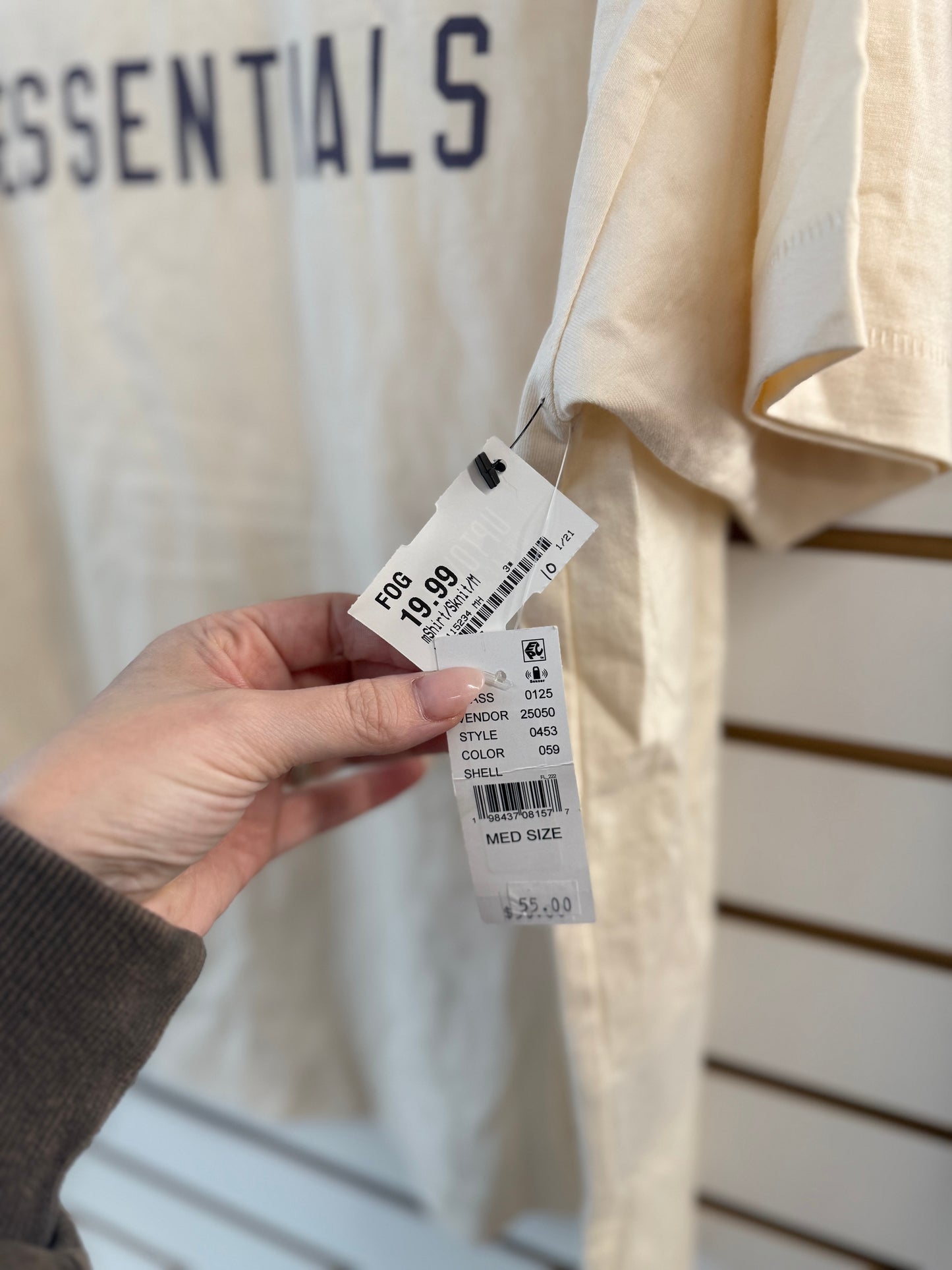 NWT Essentials Fear of God cream & blue tshirt sz mens Med (oversized)