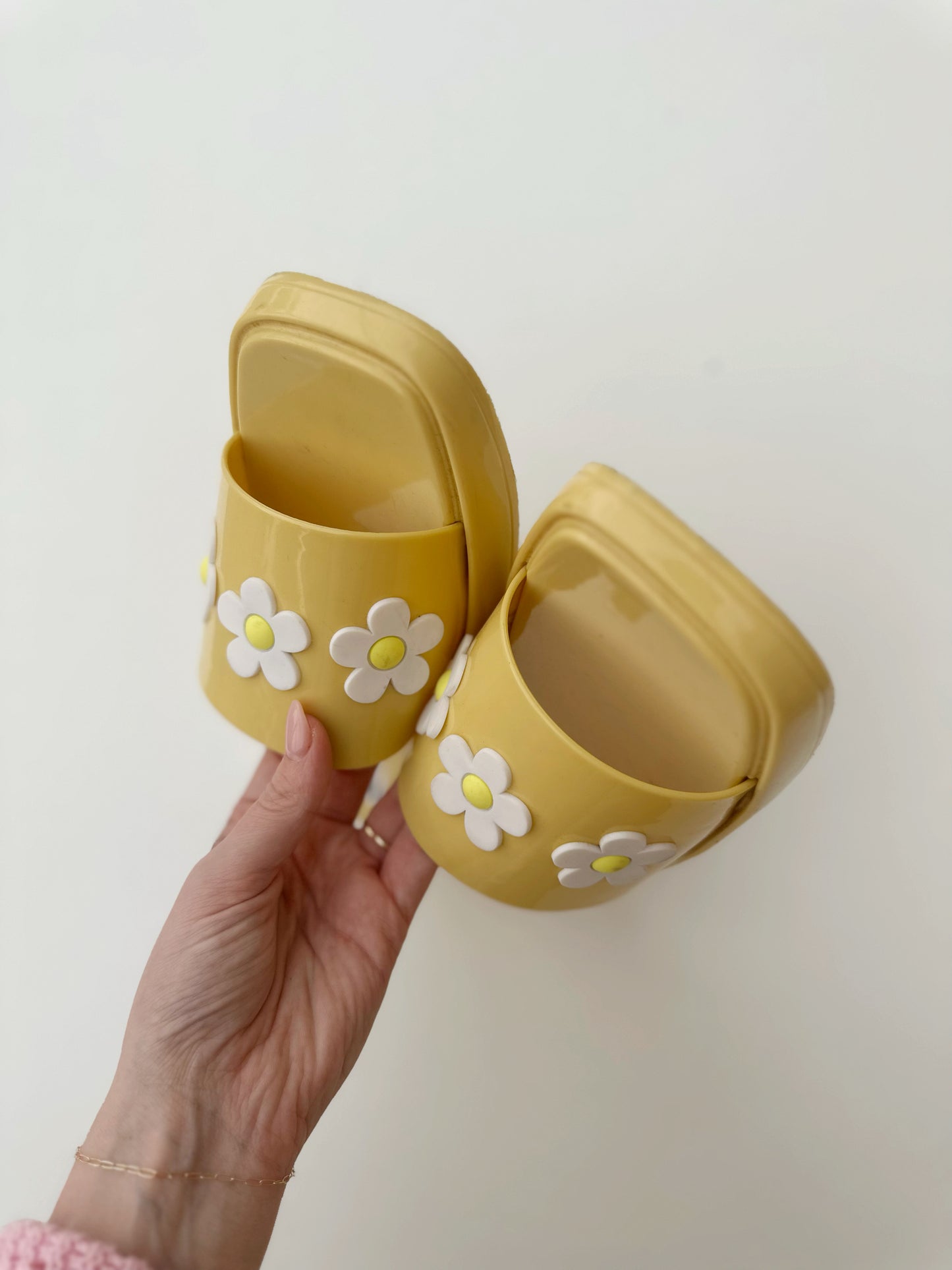 ASOS yellow Flora Daisy yellow slides