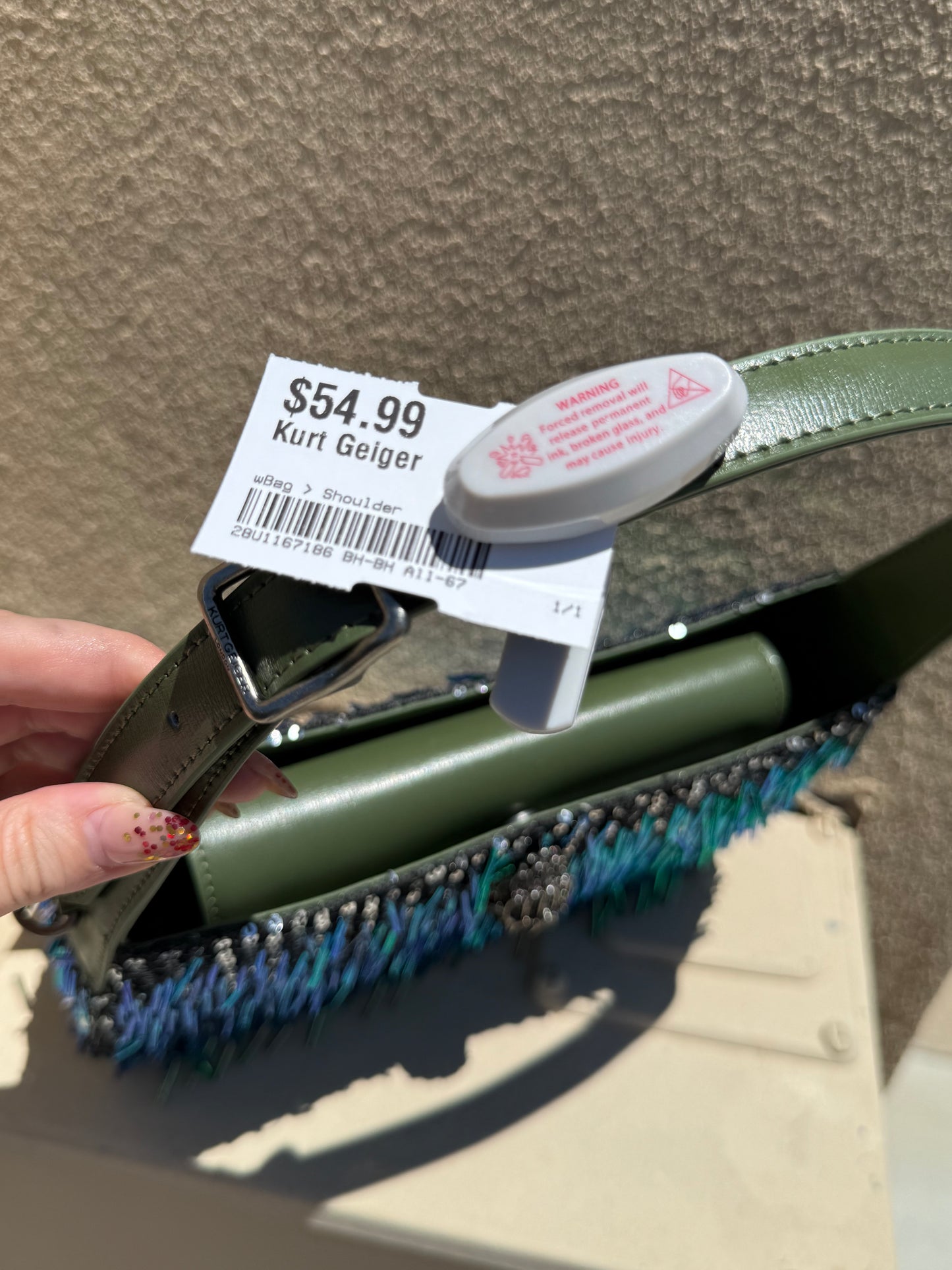 NWT Kurt Geiger Bond green beaded sequin shoulder bag w/ crossbody strap & dust bag