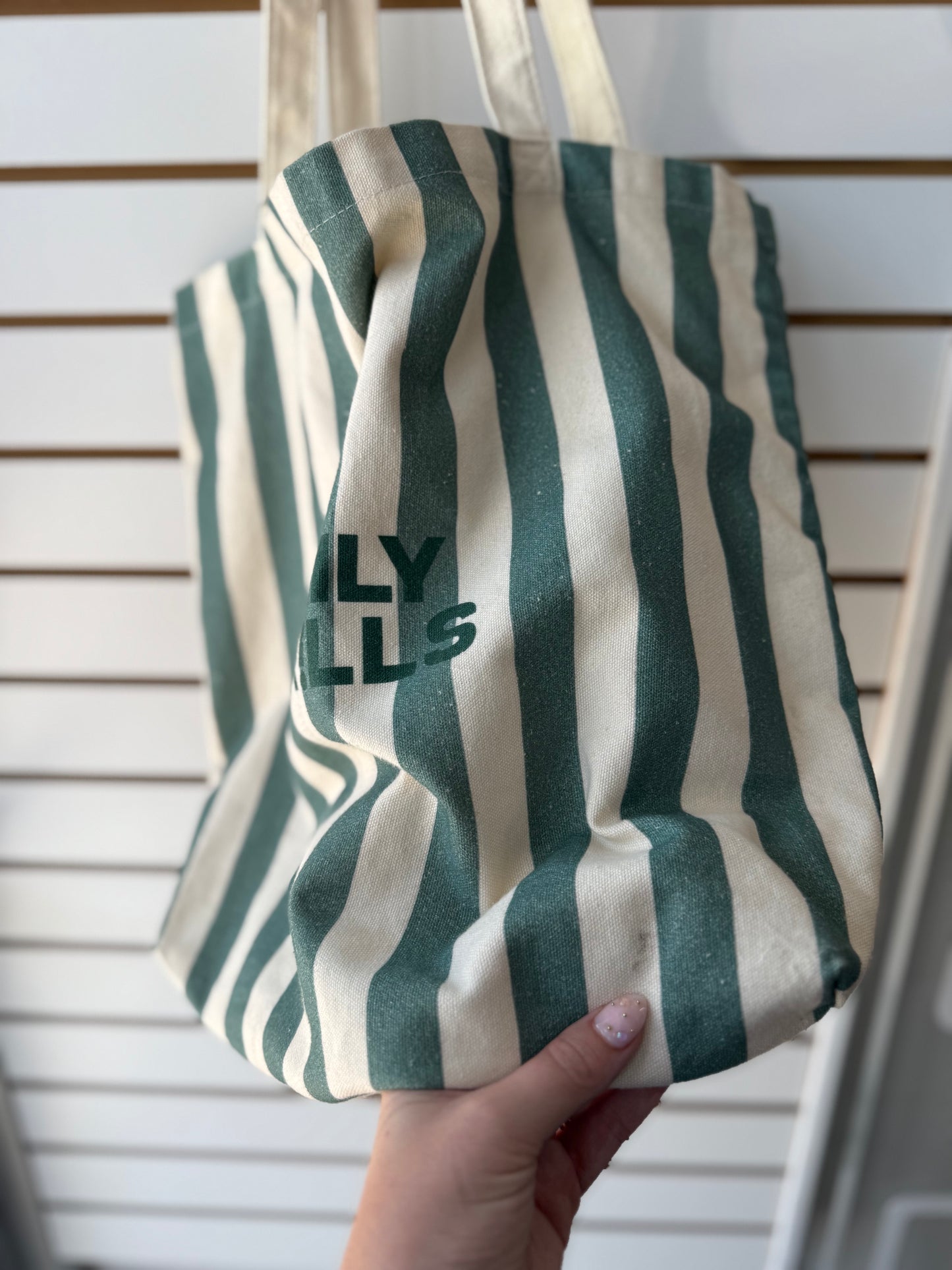 Daily Drills green striped canvas bag (has spotting)