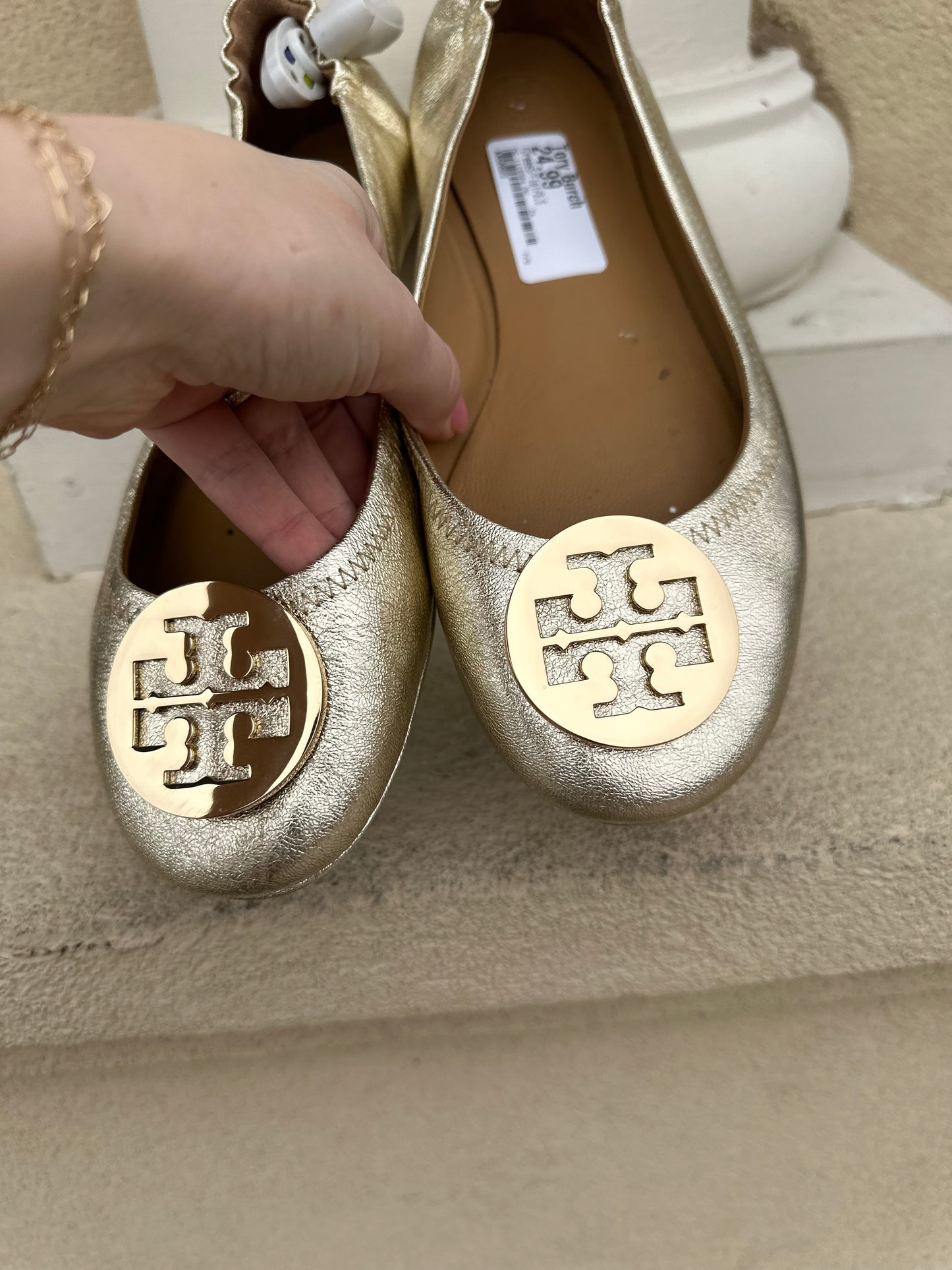 Tory Burch metallic gold leather flats size 9.5