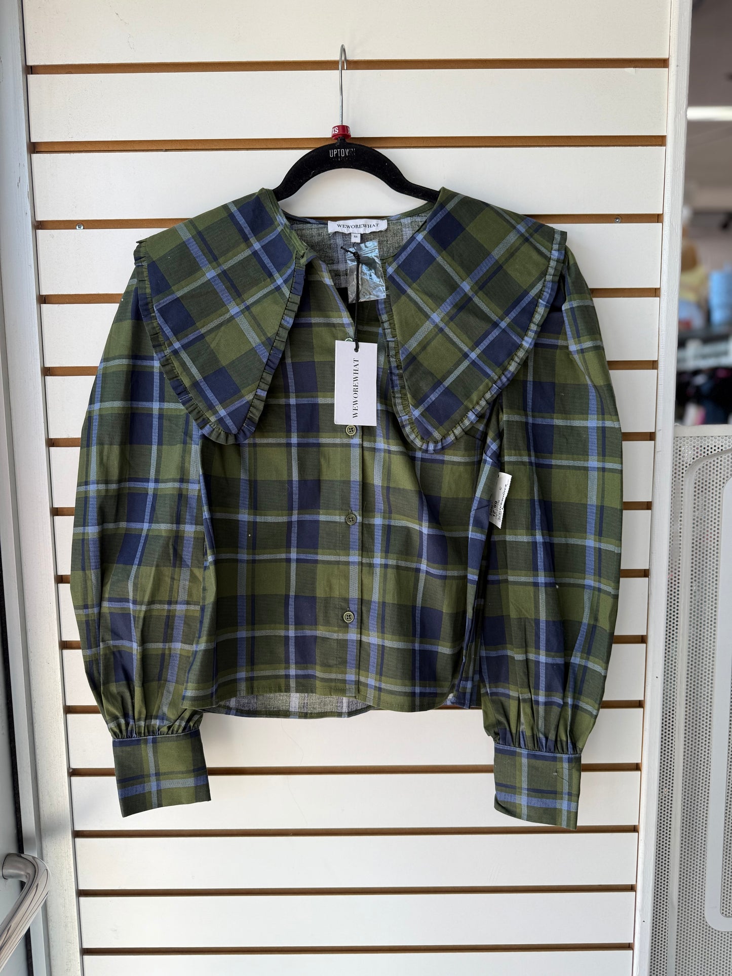 NWT We Wore What plaid collar blouse size XS
