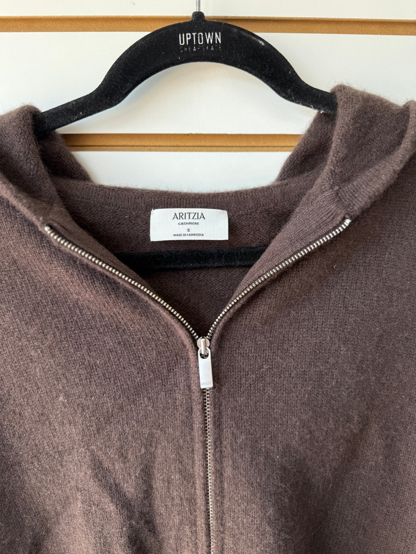 Aritzia brown hooded cashmere zip up size small