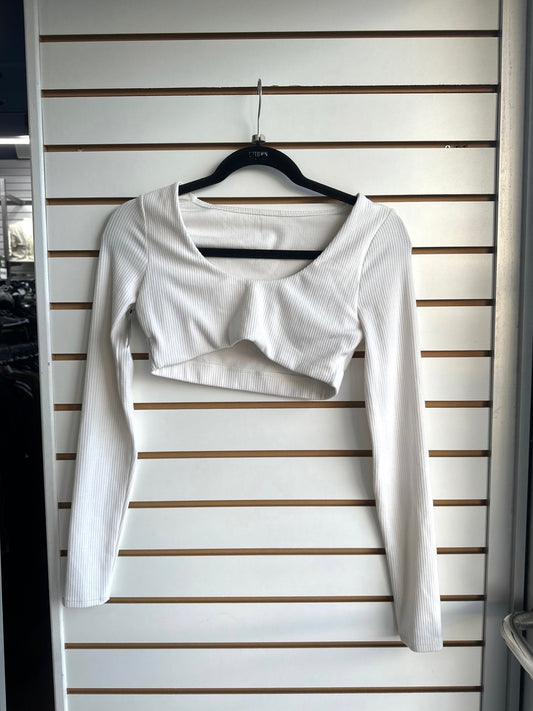 ALO Yoga white ribbed crop long sleeve