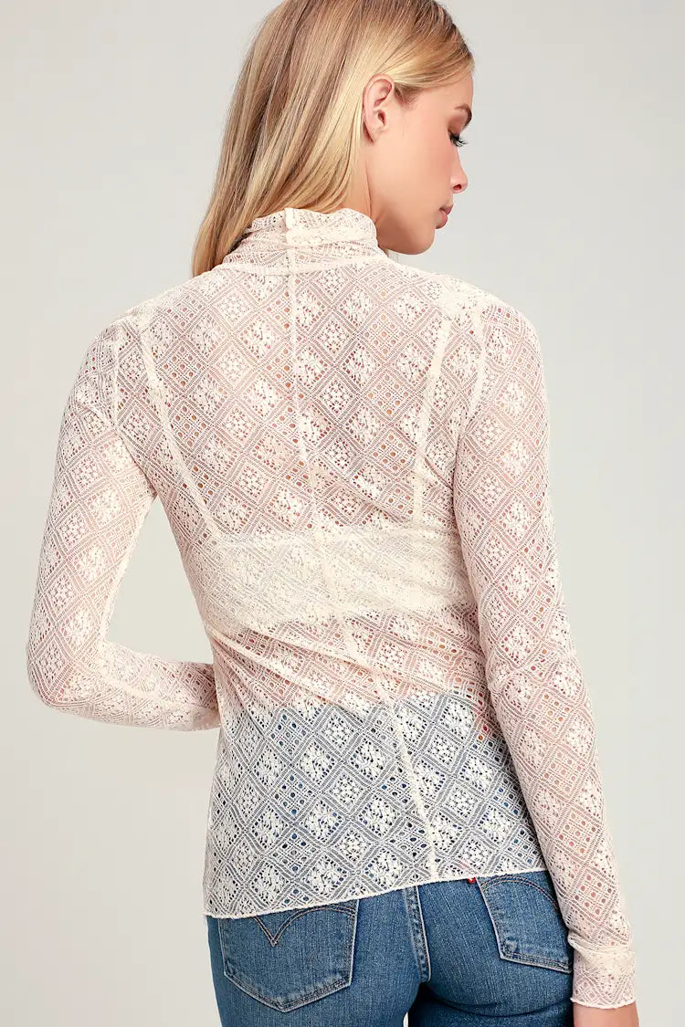 Free People ivory lace Sweet Memories turtleneck sz XS
