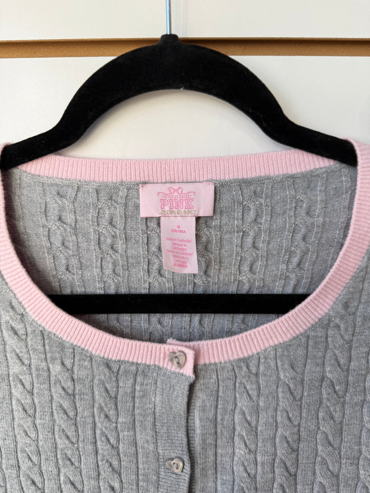Love Shack Fancy x Victoria’s secret PINK gray pink knit cardigan size medium