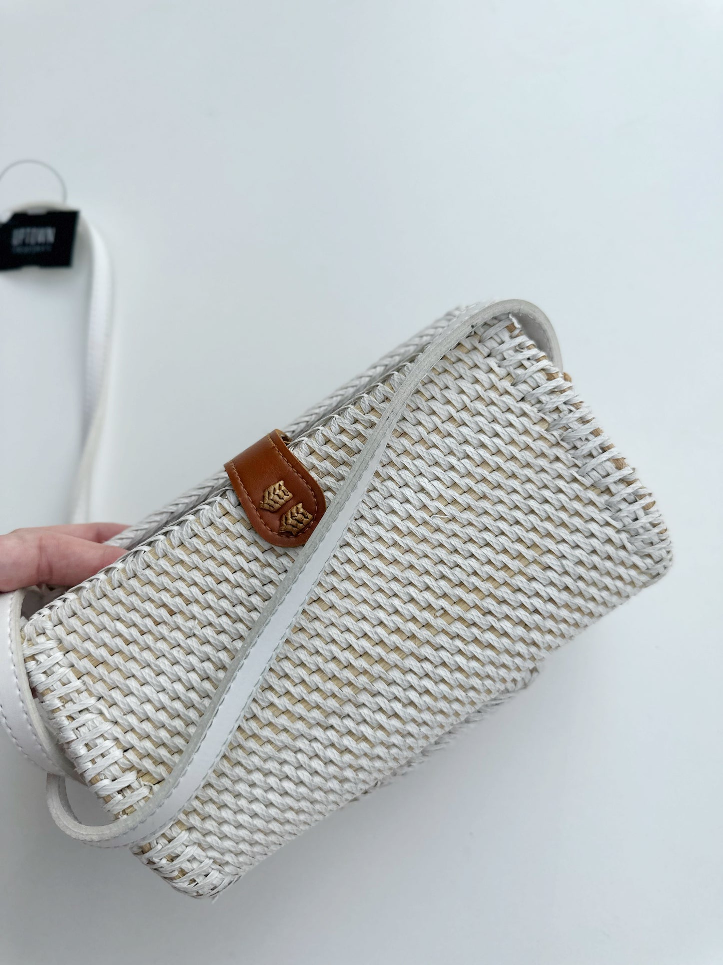 Anthropologie white rattan crossbody bag