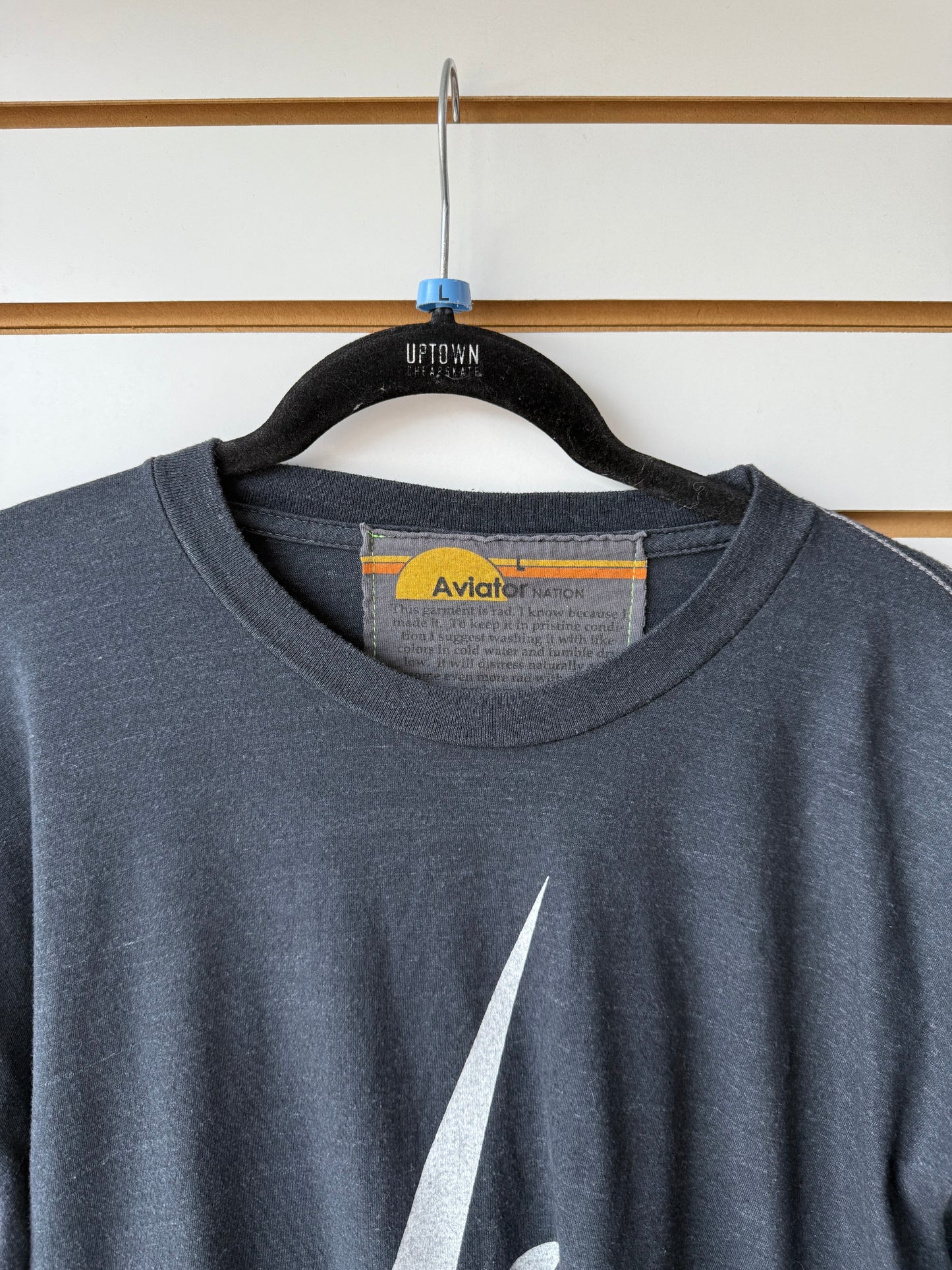 Aviator Nation navy blue lightning bolt cropped raw hem tee size large