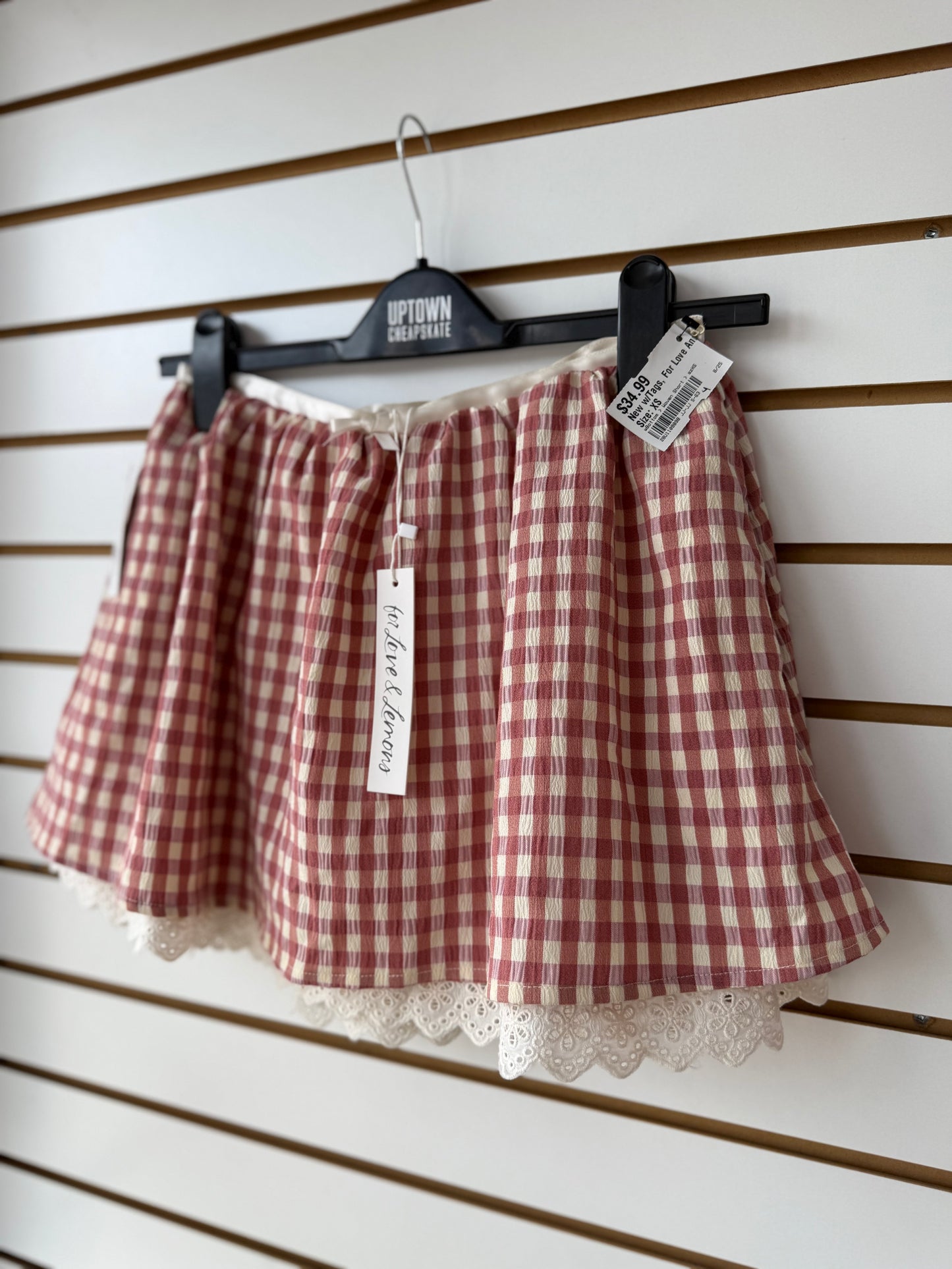 NWT For Love & Lemons Georgia Gingham Mini Skirt sz XS