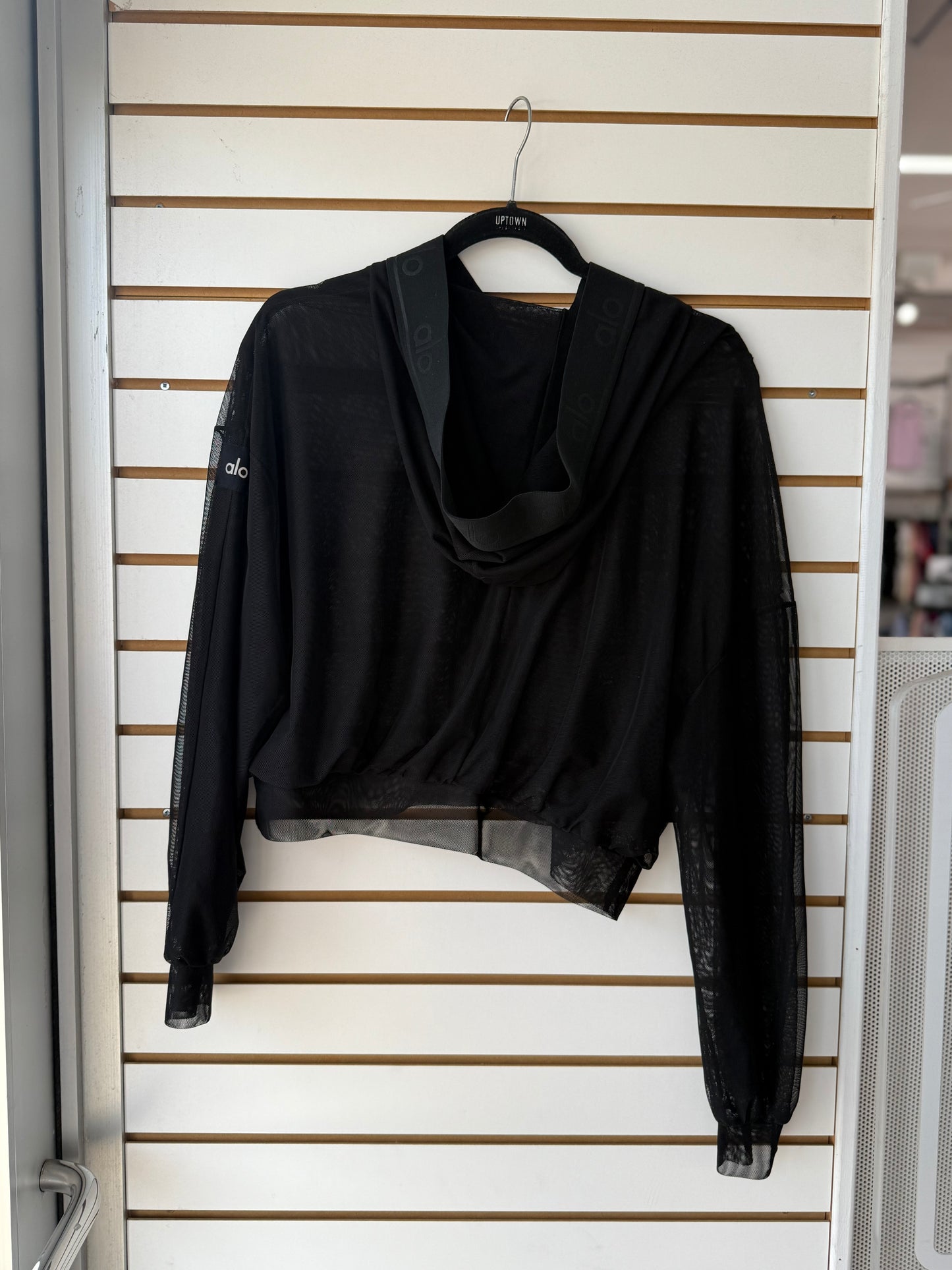 ALO Yoga black sheer mesh studio hoodie size XS