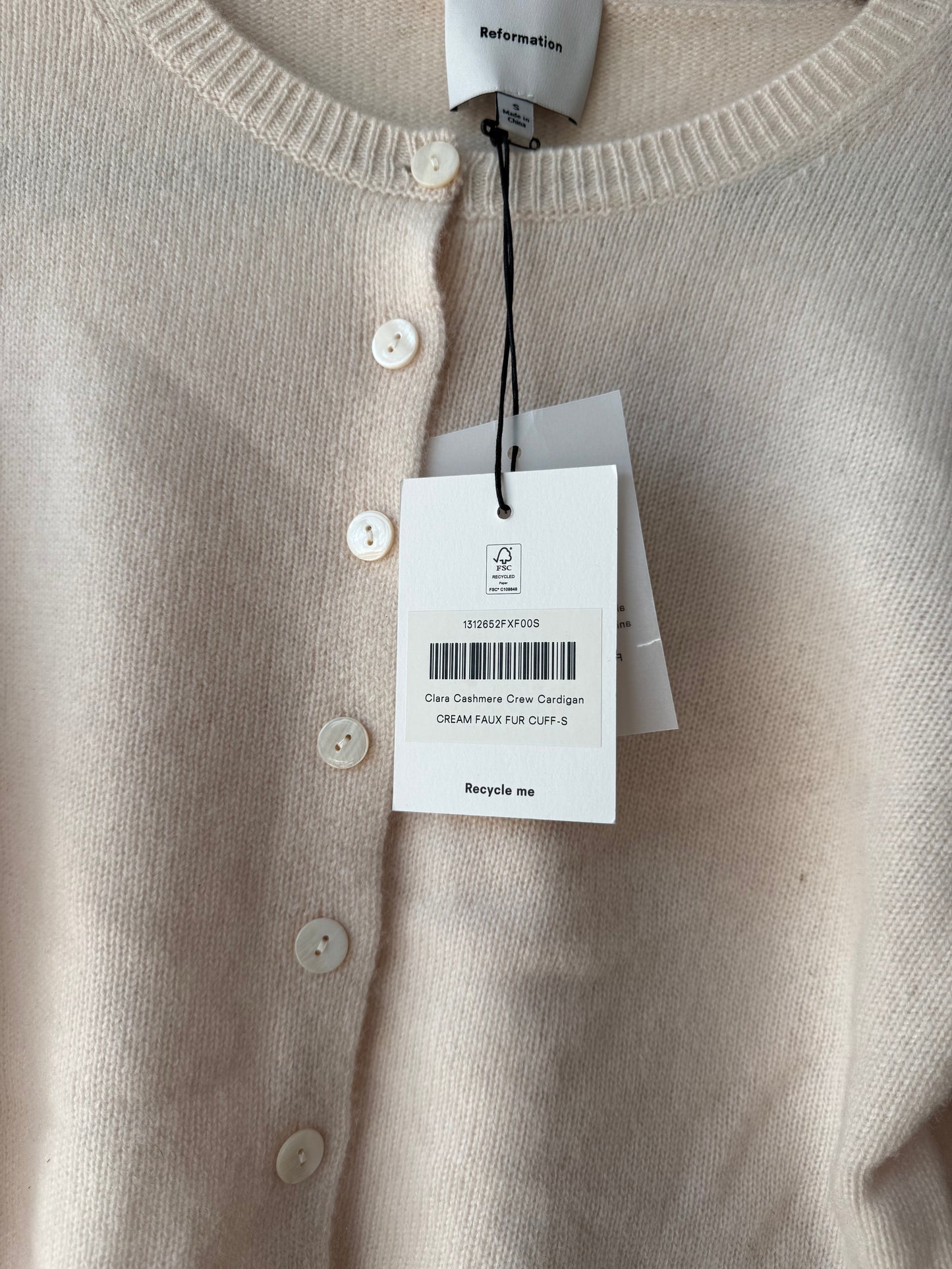 NWT Reformation Clara Cashmere cardigan size small