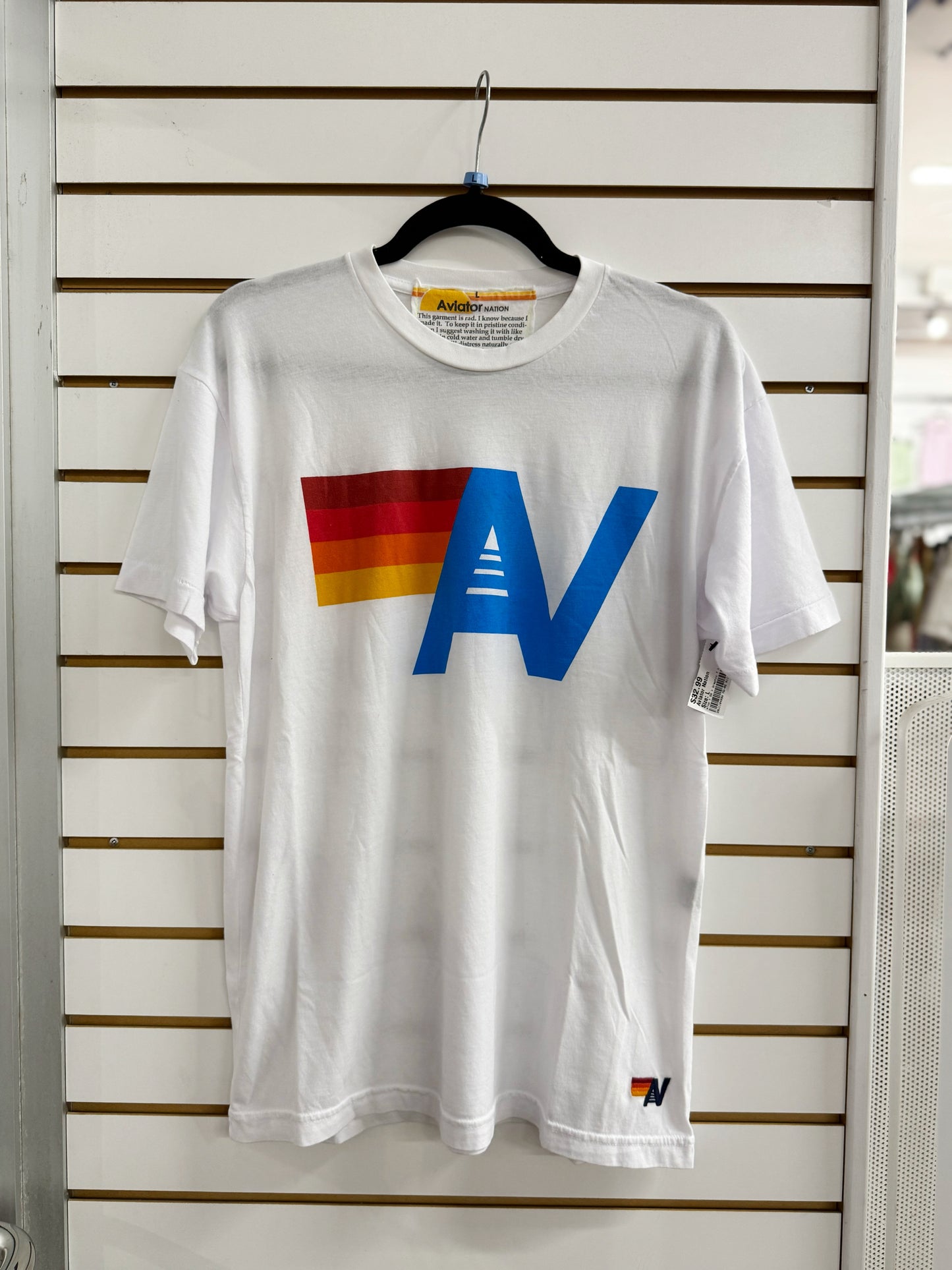 Aviator Nation white logo tee size large
