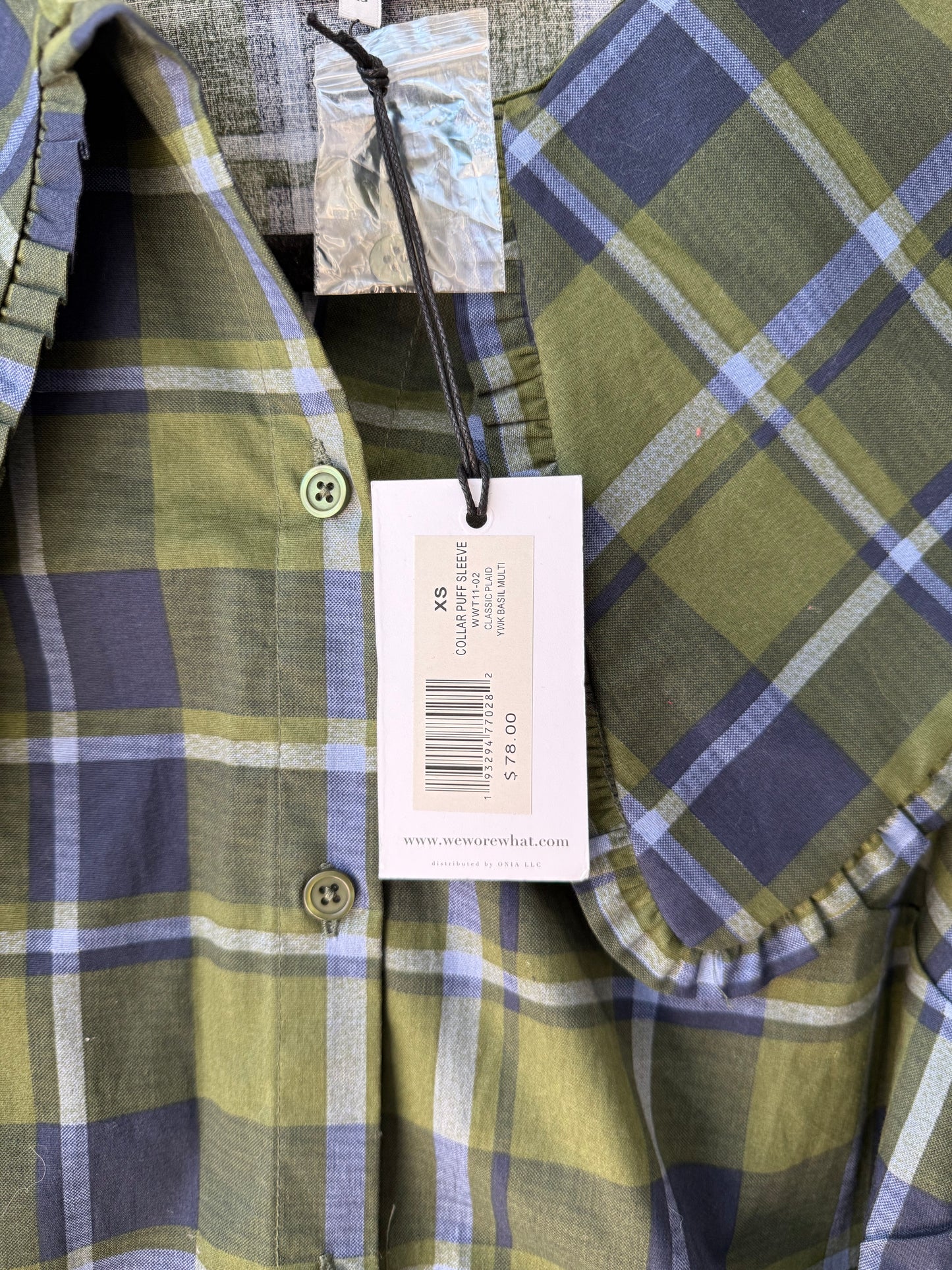 NWT We Wore What plaid collar blouse size XS