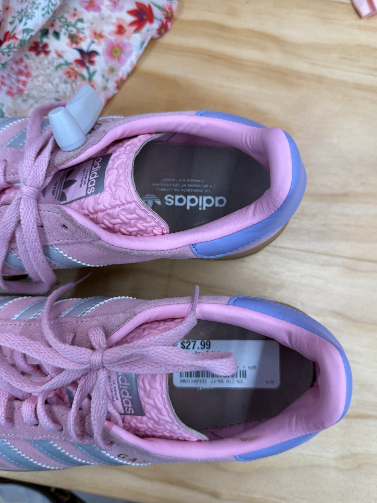 RESERVED Adidas pink silver platform gazelles sz 6 as-is