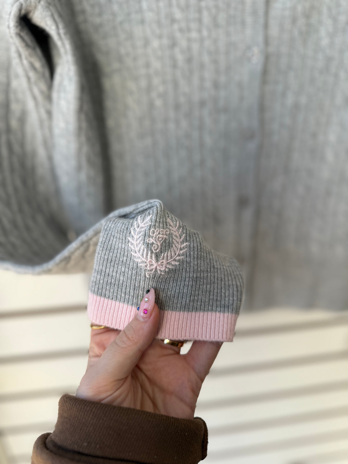Love Shack Fancy x Victoria’s secret PINK gray pink knit cardigan size medium