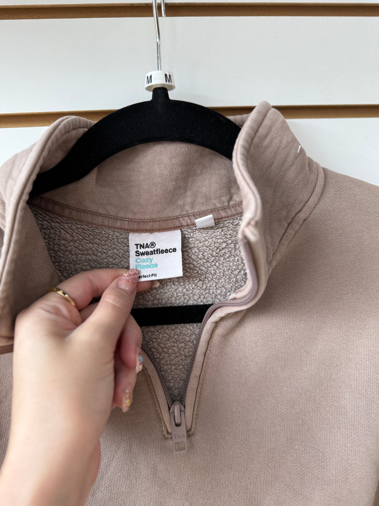 TNA sweat fleece cropped quarter zip size medium