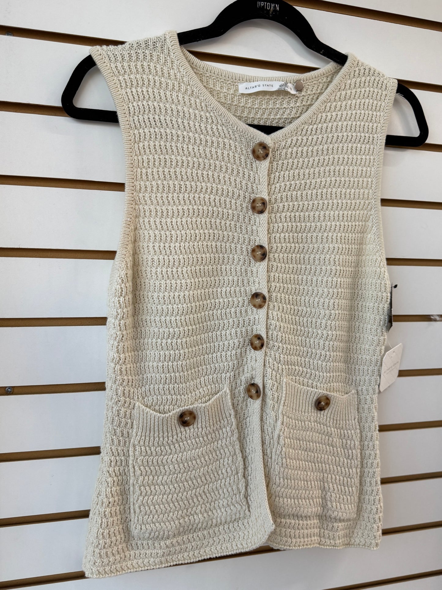 NWT Altar’d State cream knit button down vest top sz Med