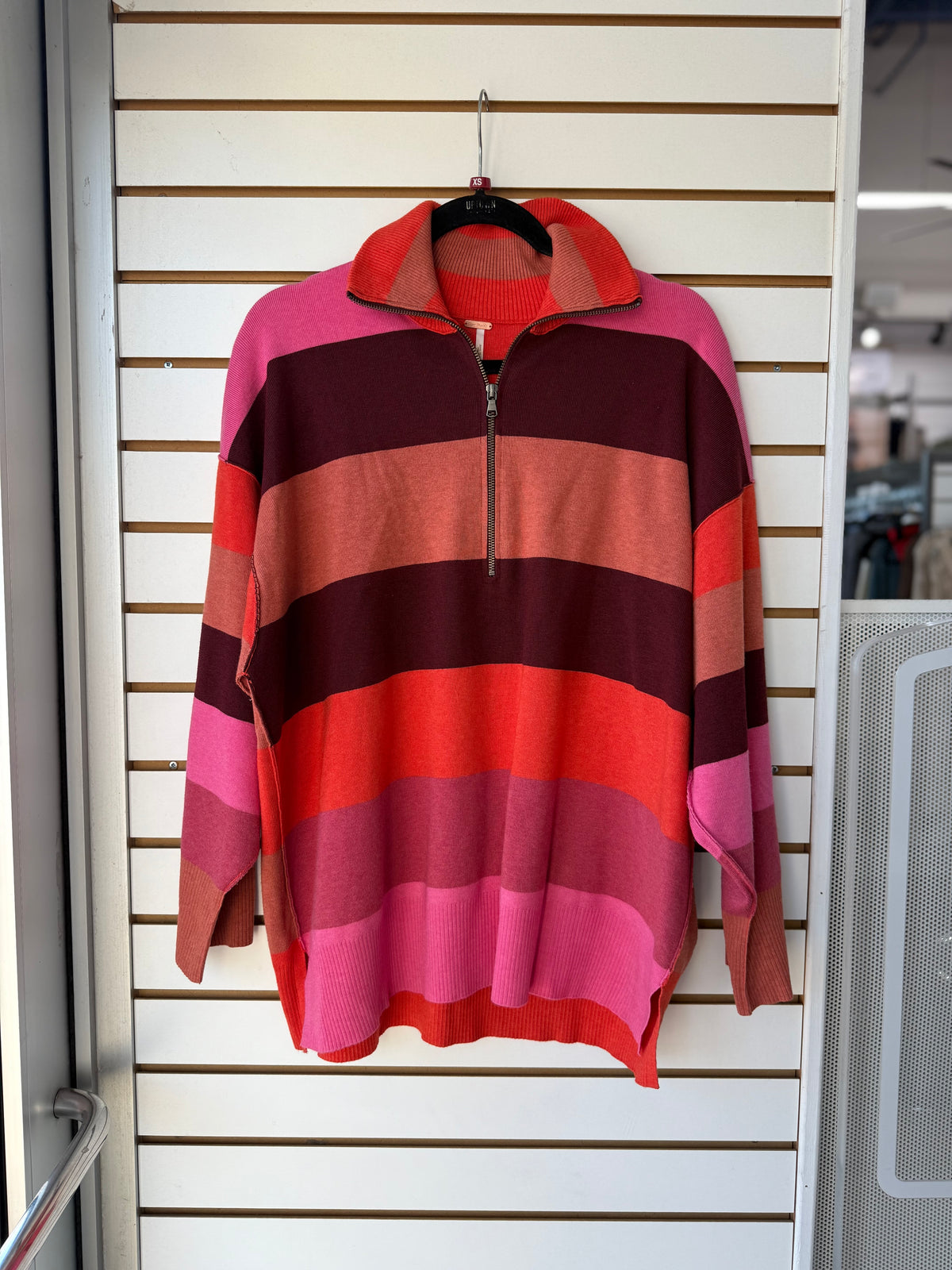 Free People striped quarter zip pullover size XS (oversized fit)