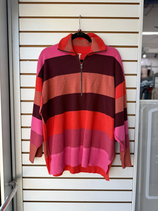 Free People striped quarter zip pullover size XS (oversized fit)